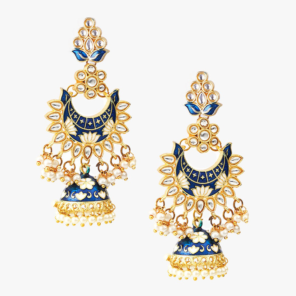 Gold Plated Meenakari And Pearls Jhumki Earrings