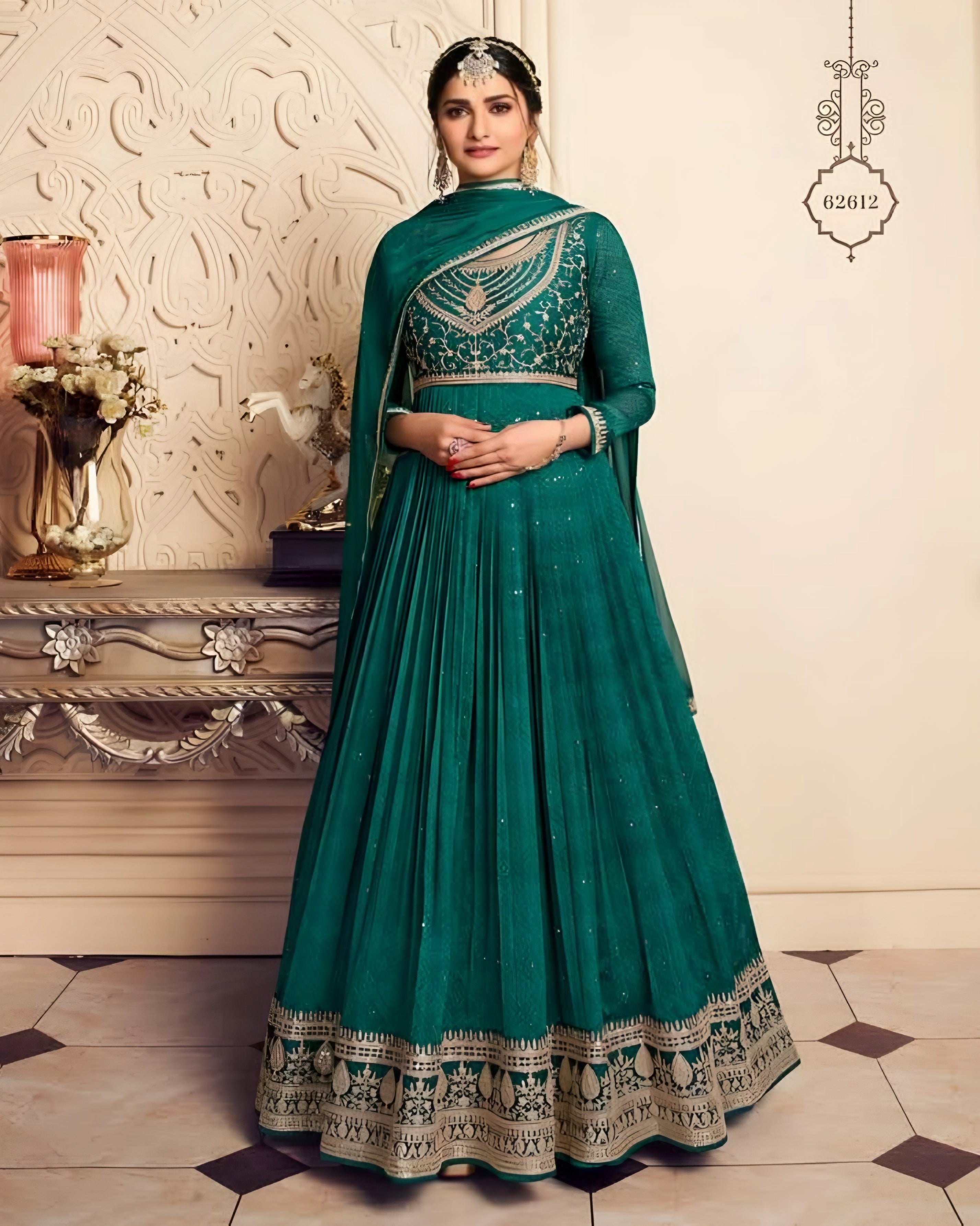 Chiffon silk Anarkali Green