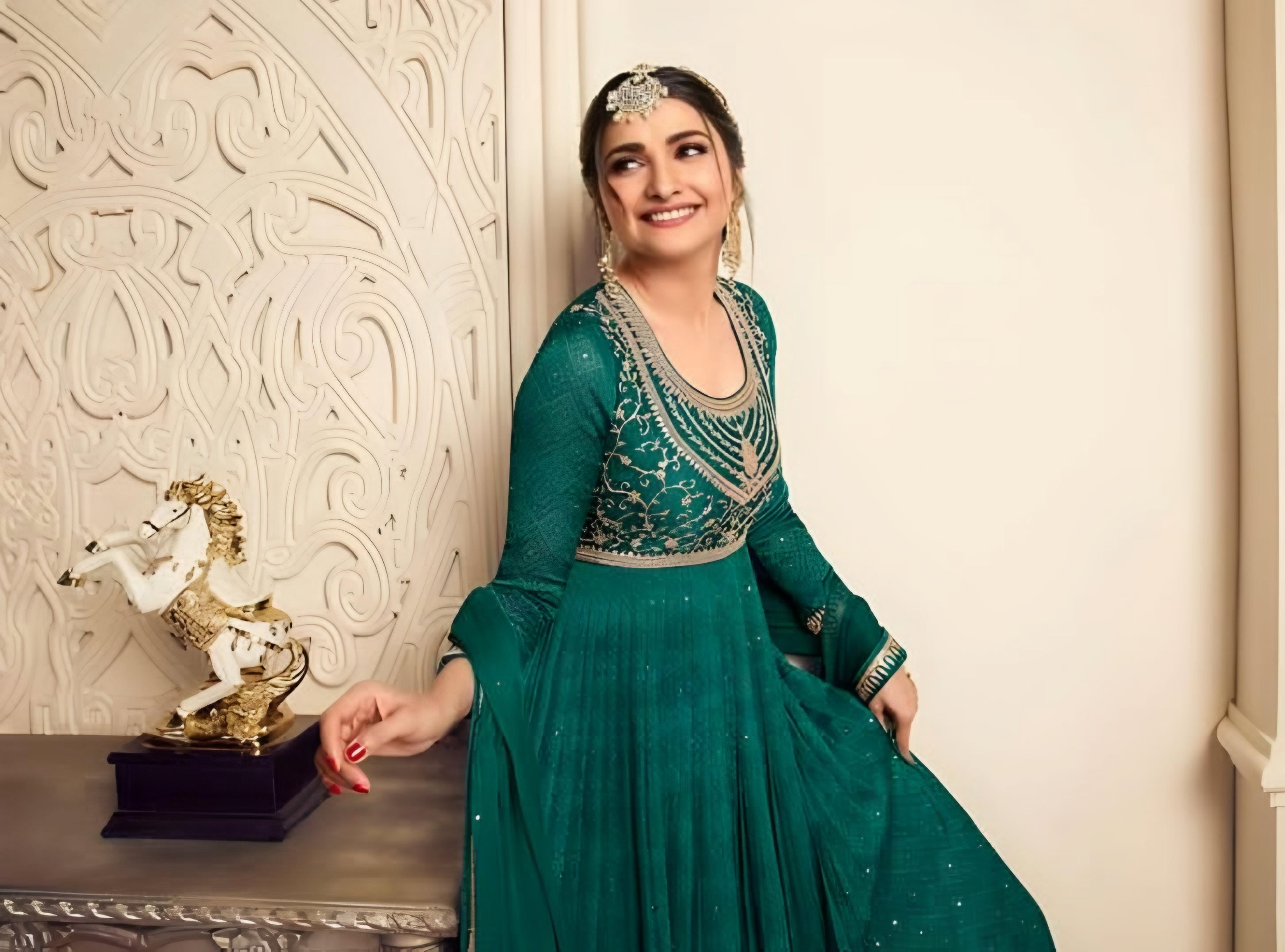 Chiffon silk Anarkali Green