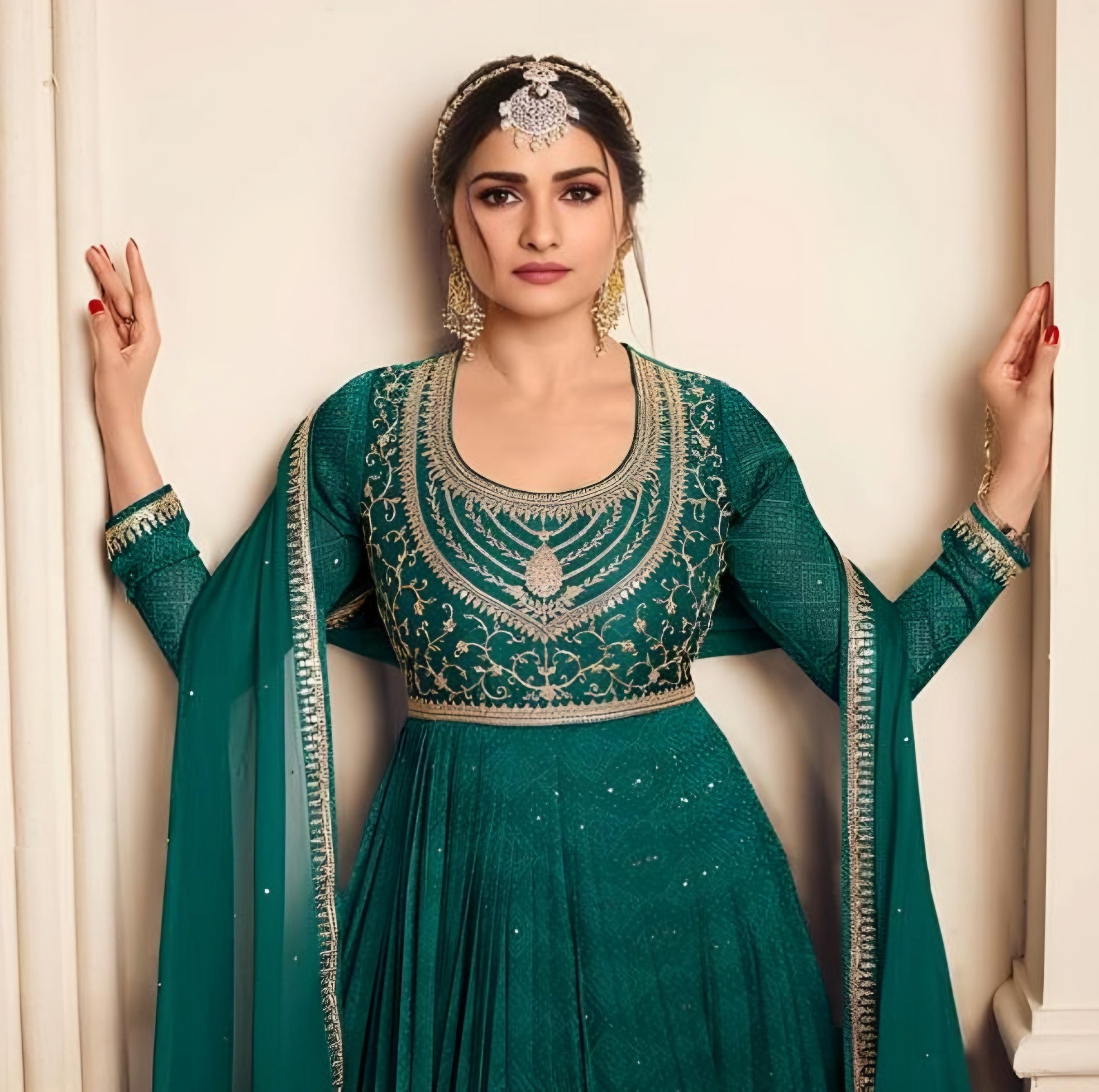 Chiffon silk Anarkali Green