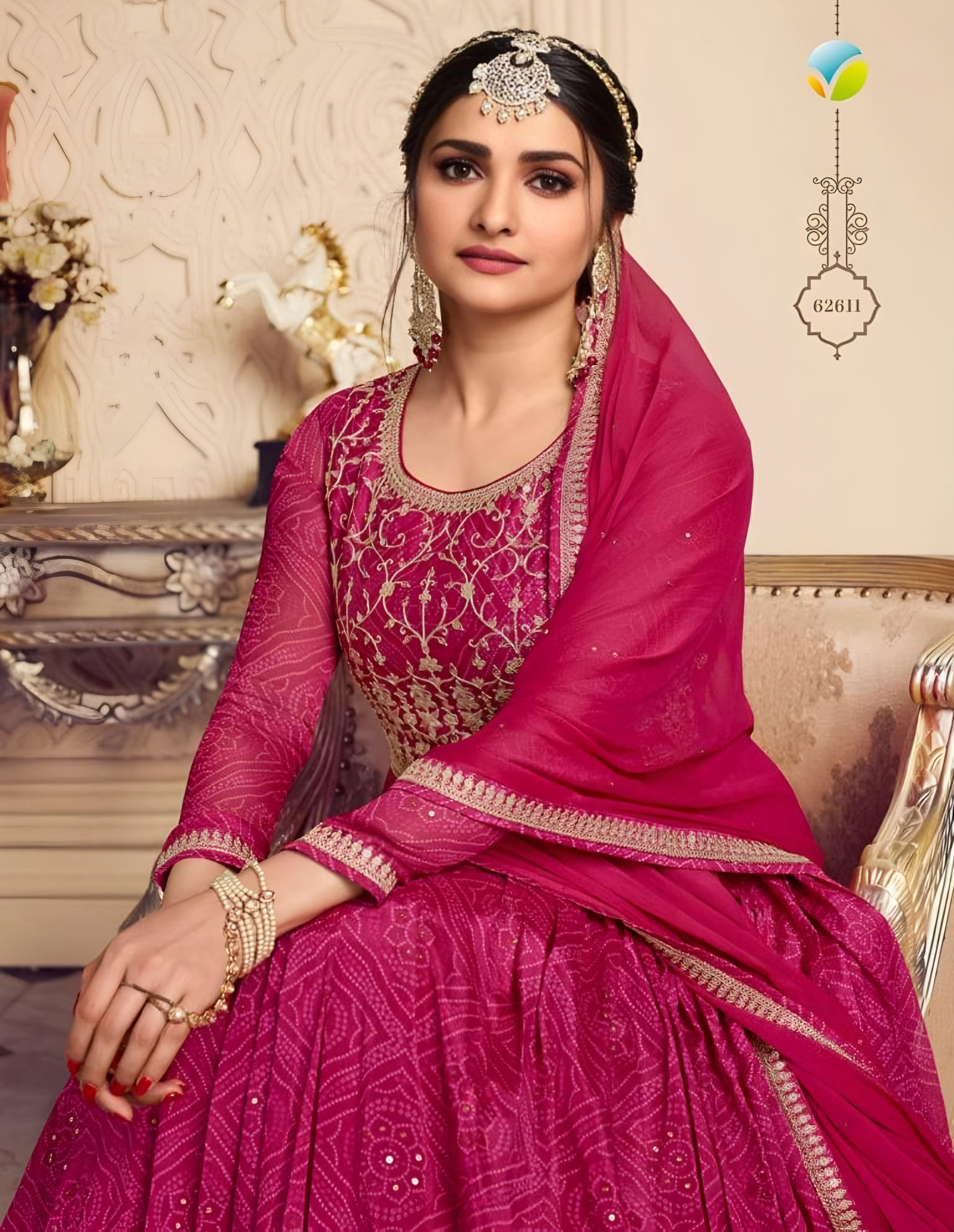 Chiffon silk Anarkali Pink