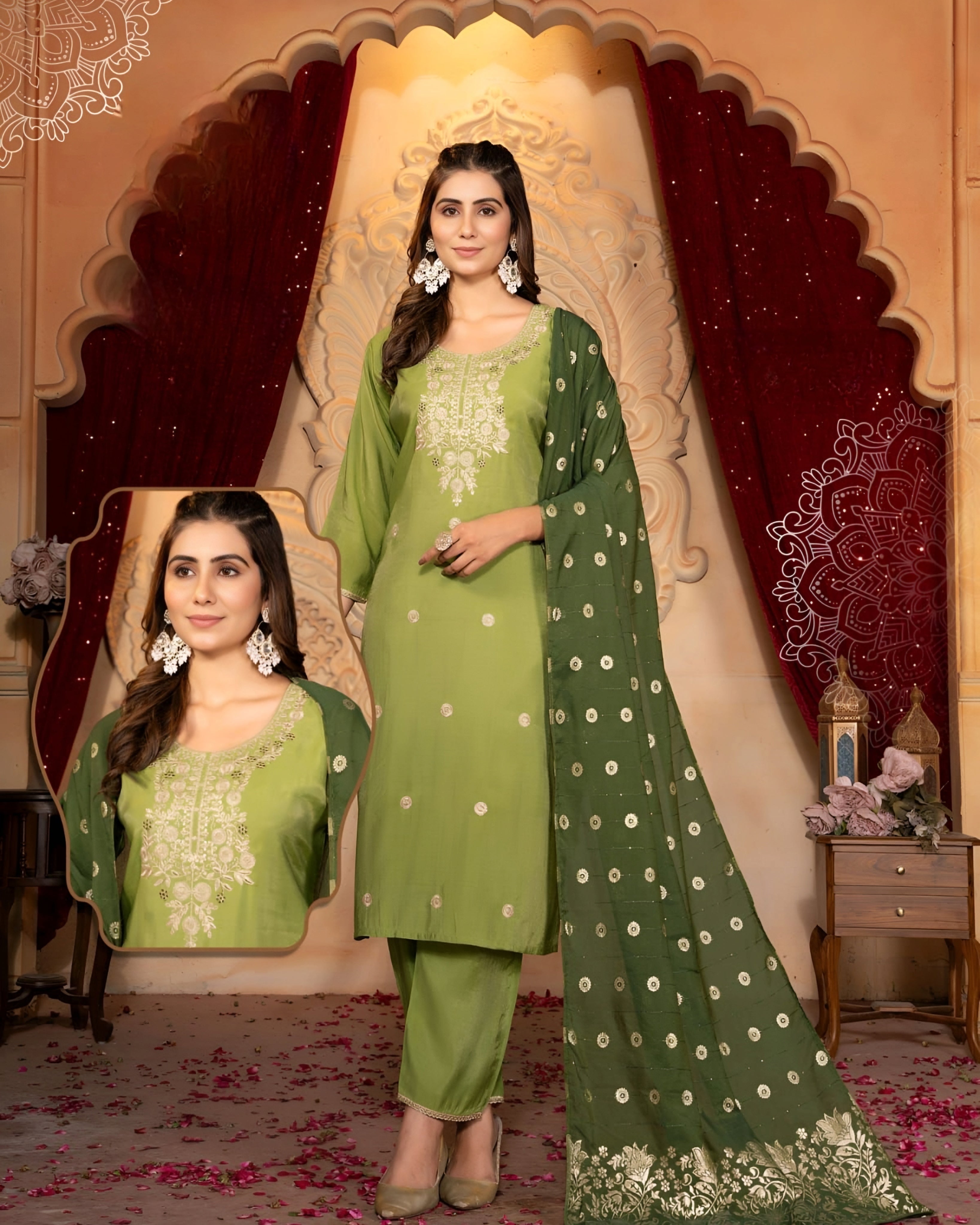 Elegant Roman Shimmer Suit plus Green