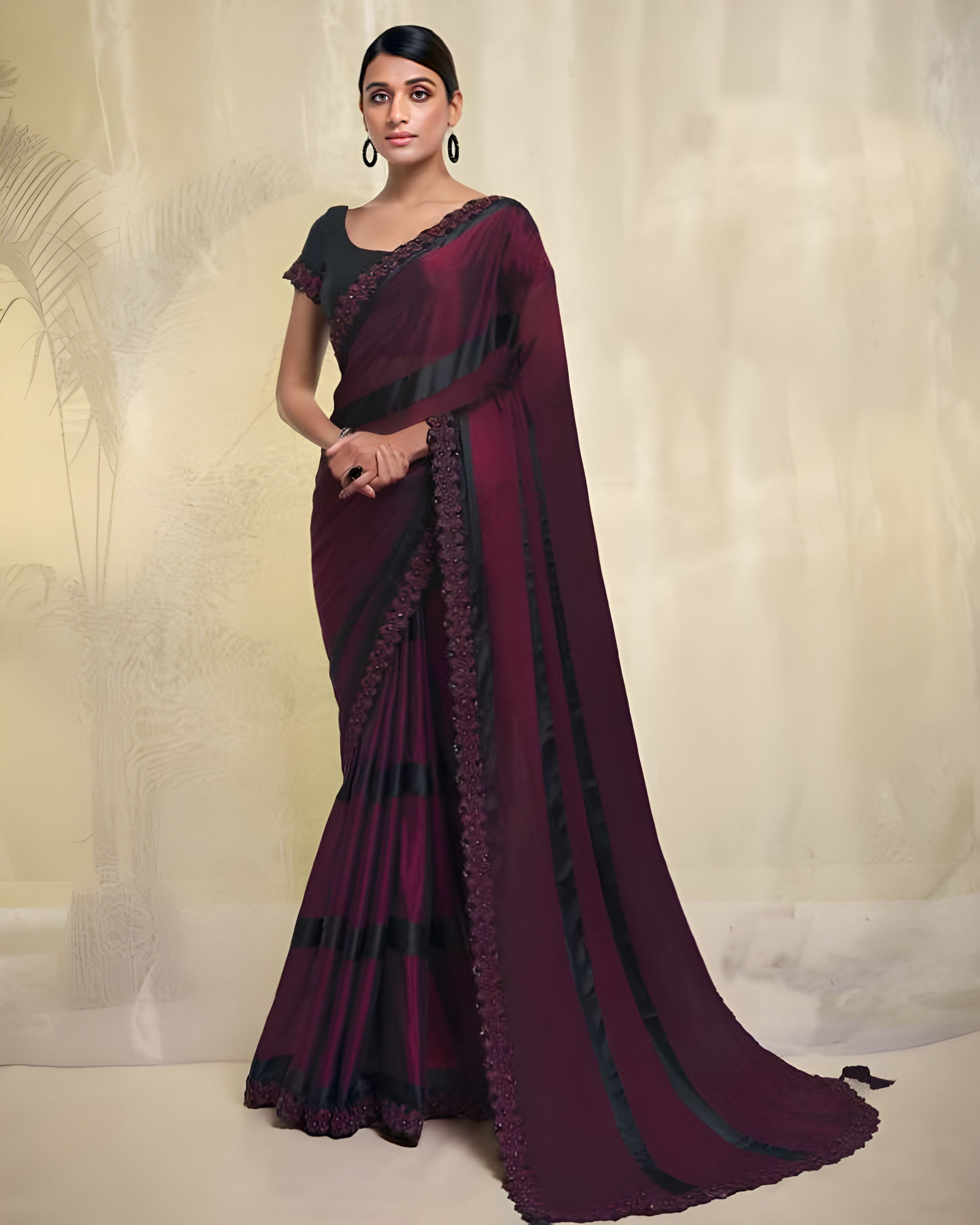 Embroidered Georgette Designer Saree Maroon - Sakhi Fashions