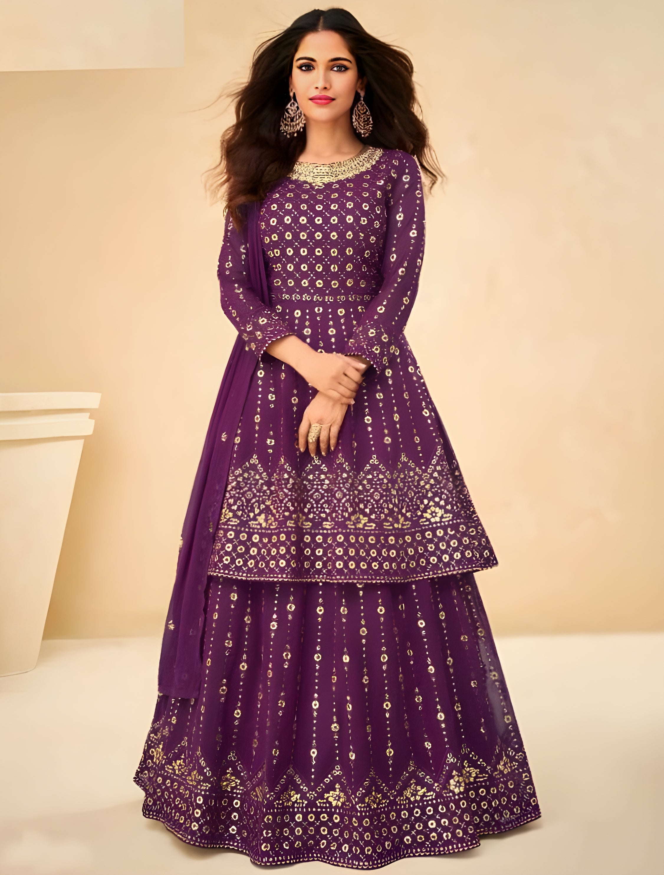 Embroidered Georgette   Suits Purple - Sakhi Fashions