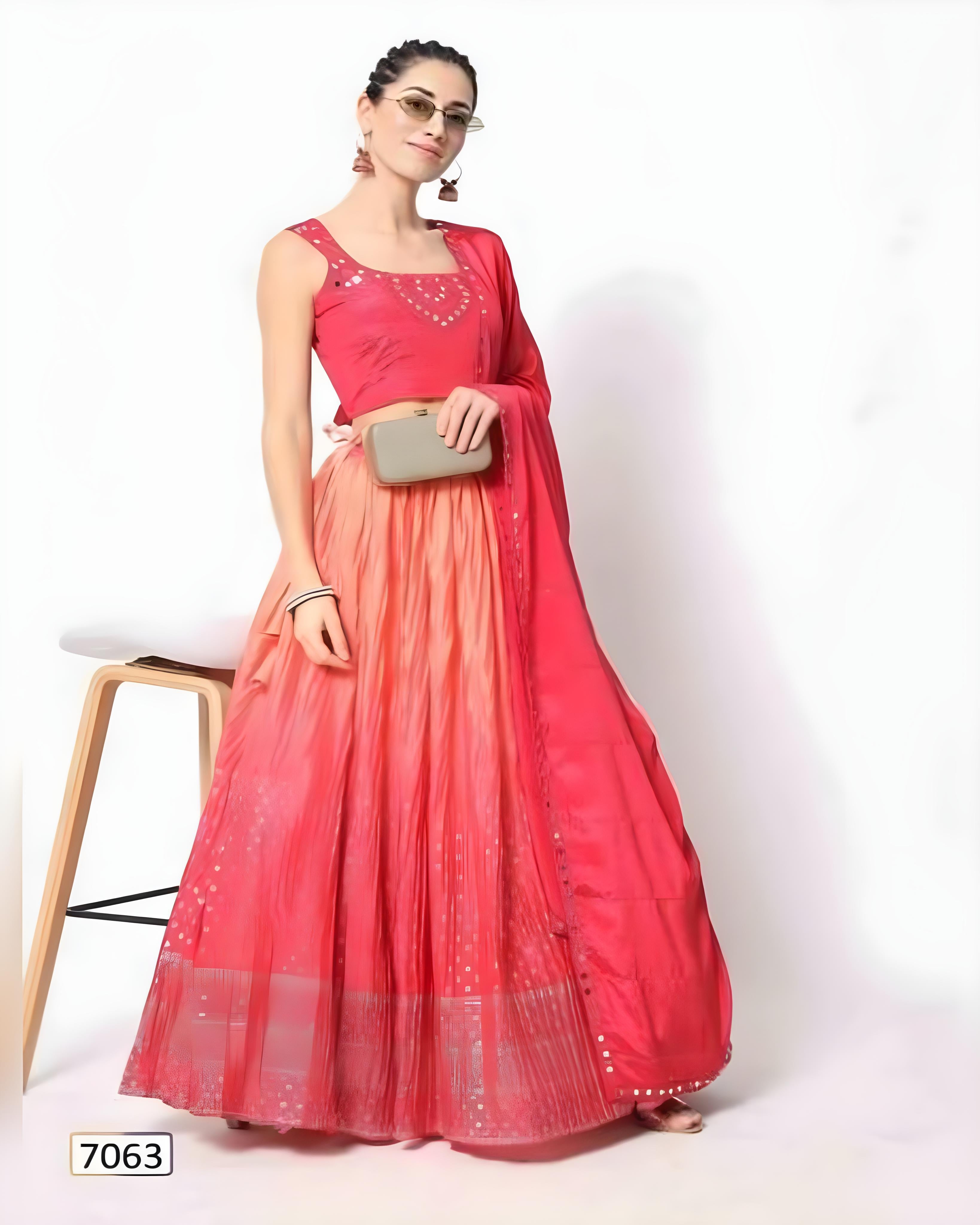 Chinon Silk Partywear Lehenga Choli Peach