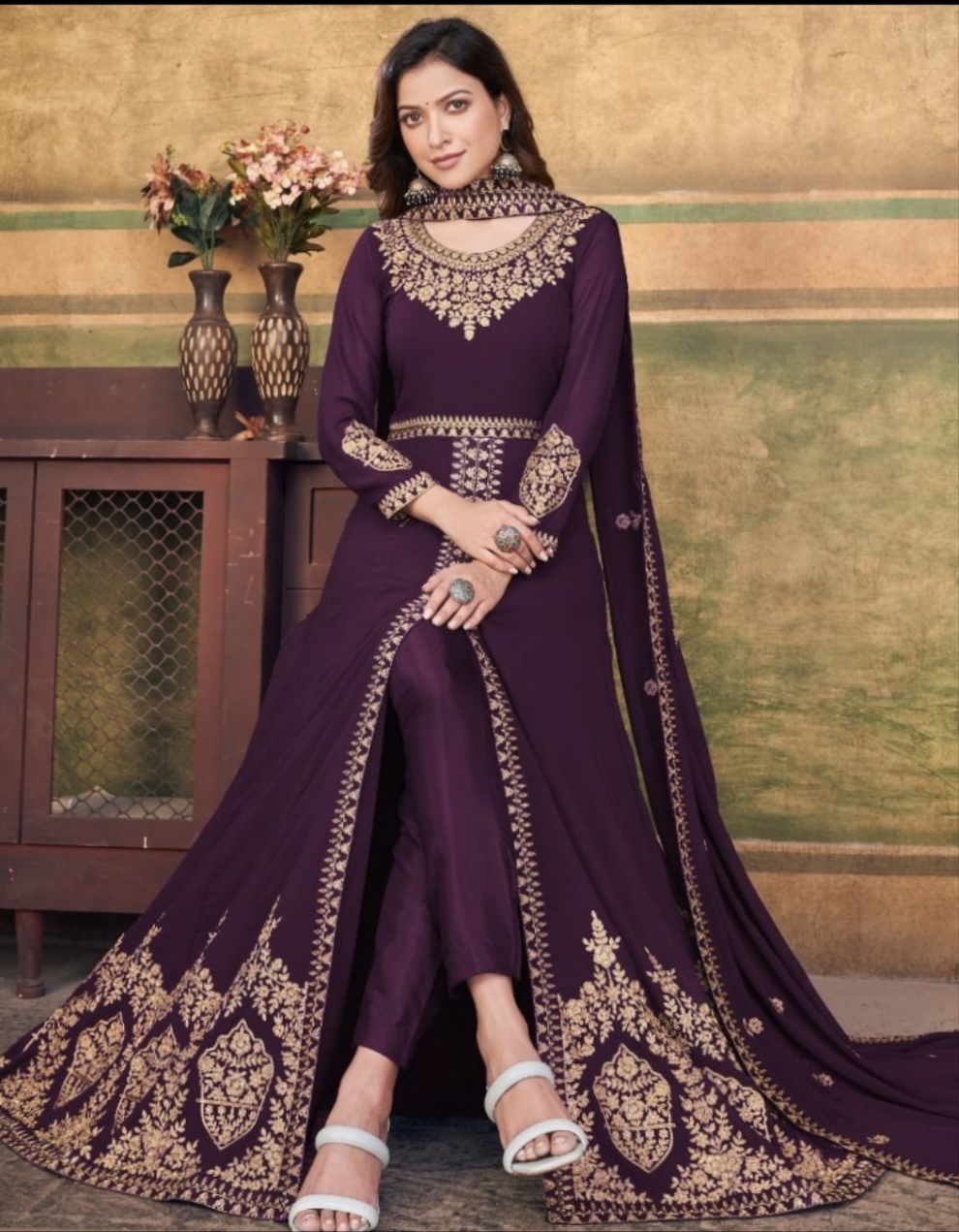 Georgette Wine Pant Suits