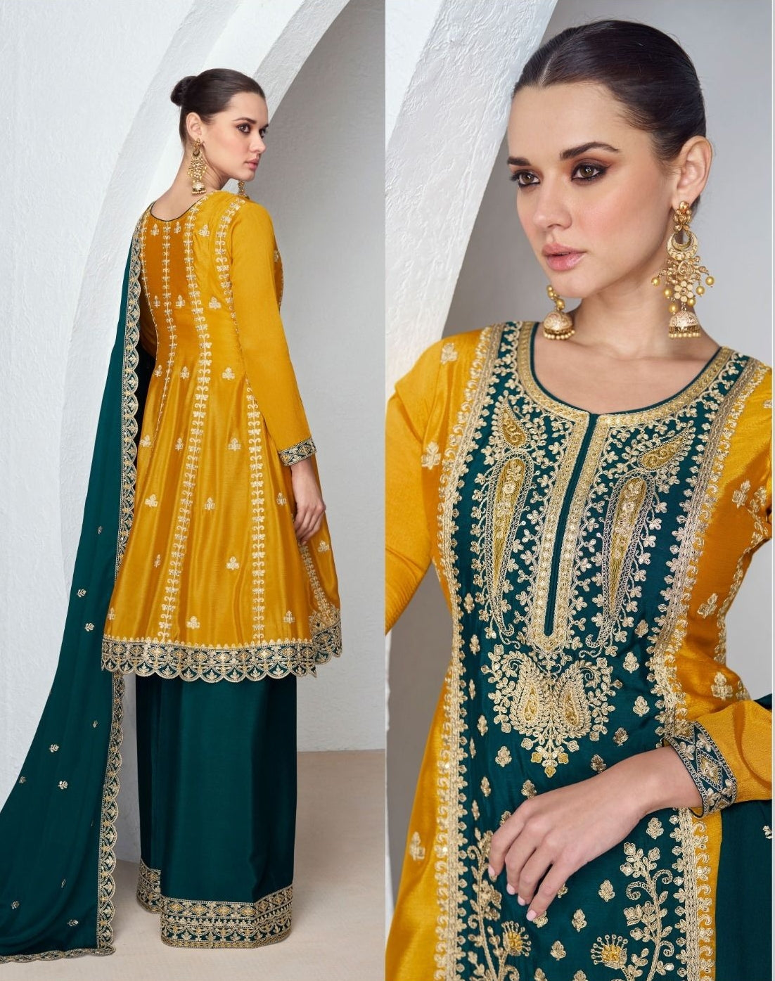 Green and Yellow Embroidered Palazzo 3