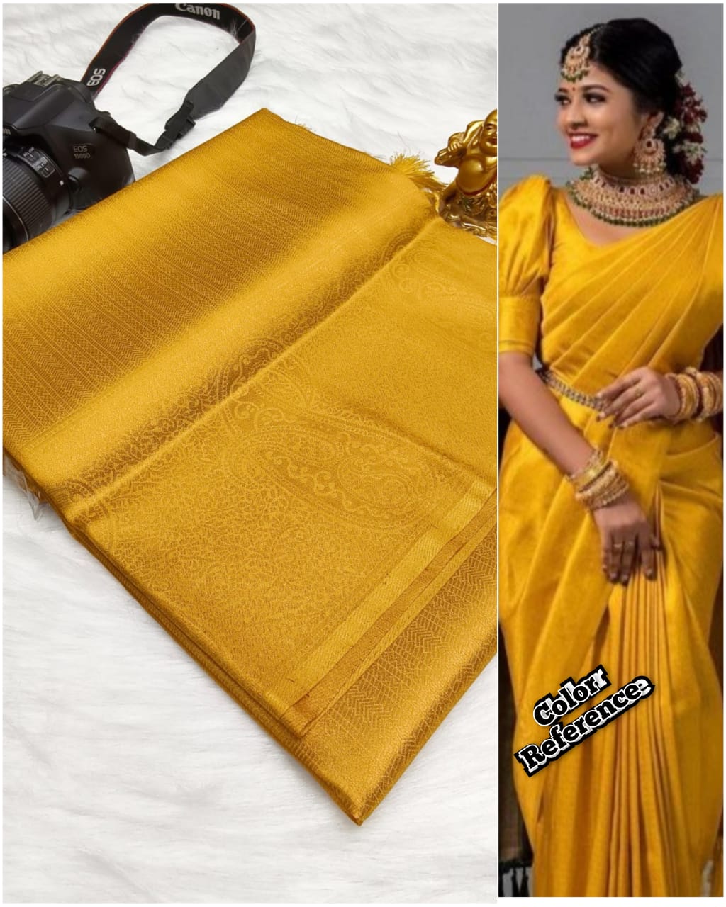 Soft Silk fabric Copper Zari Yellow