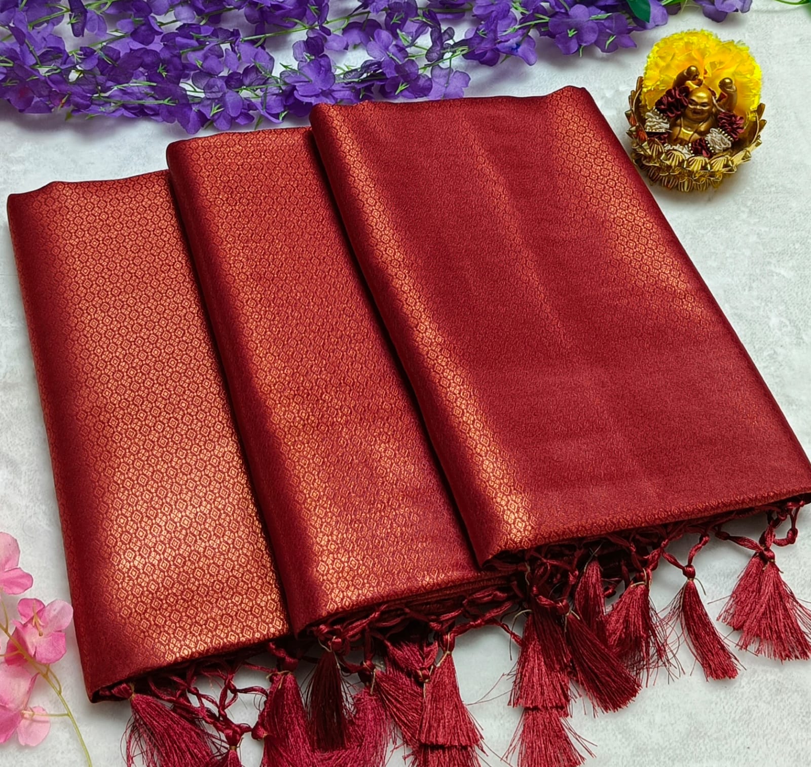 Soft Silk fabric Copper Zari Red