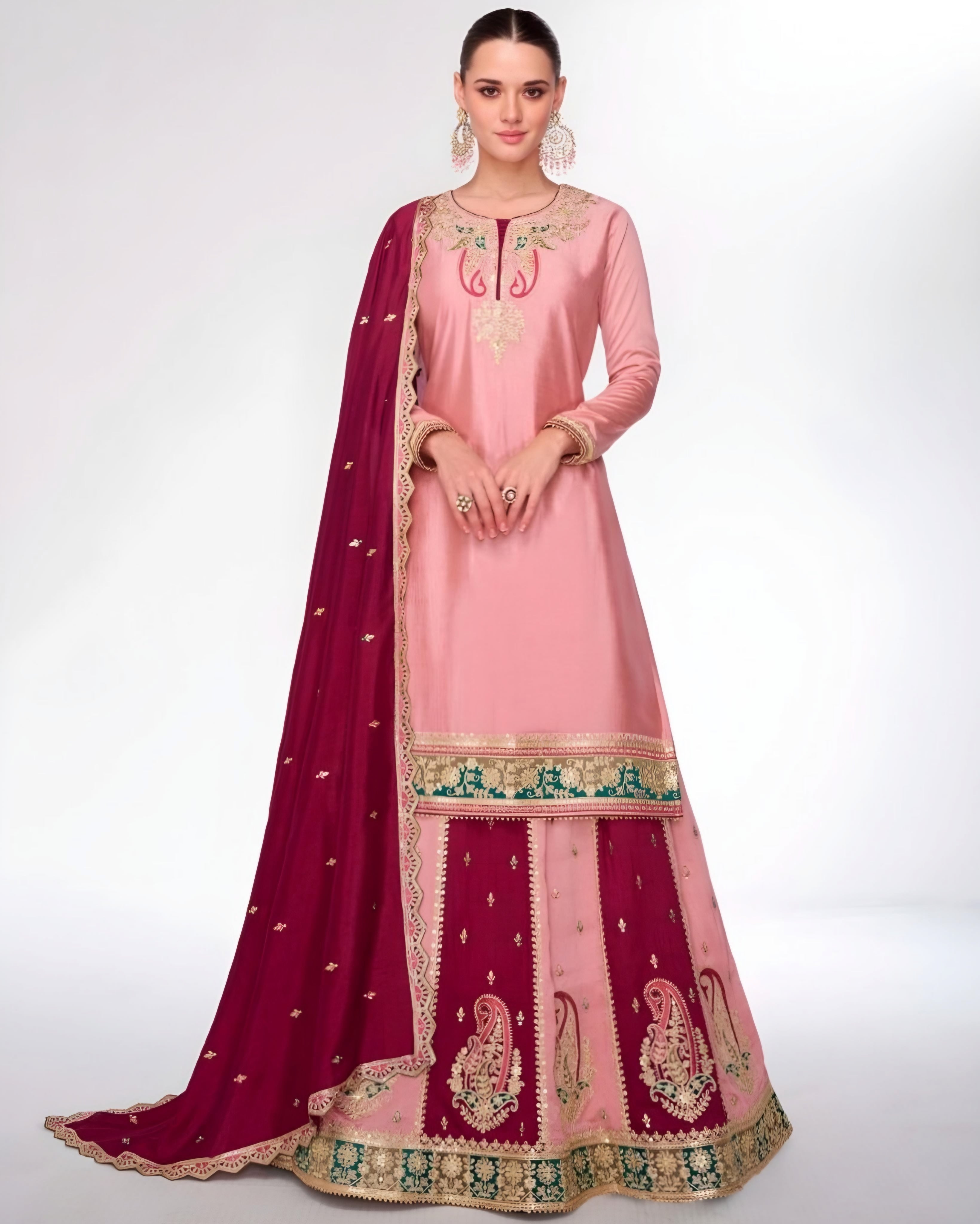 Pink and Red Lehenga Suits