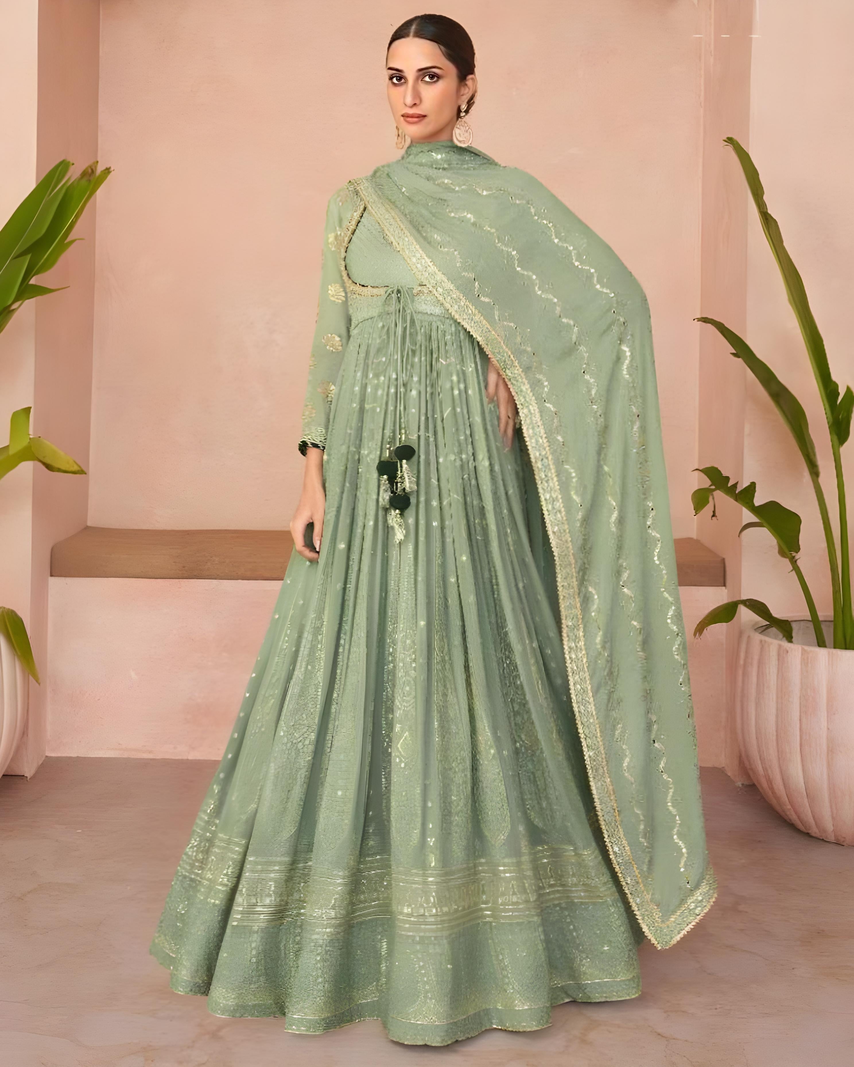 Green on sale anarkali suit