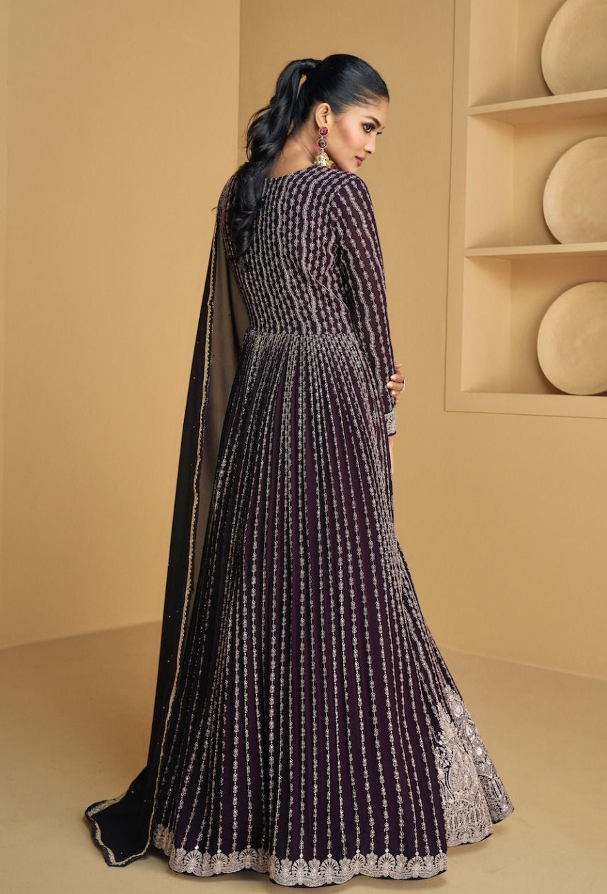 Embroidered Real Georgette Anarkali Gown Purple