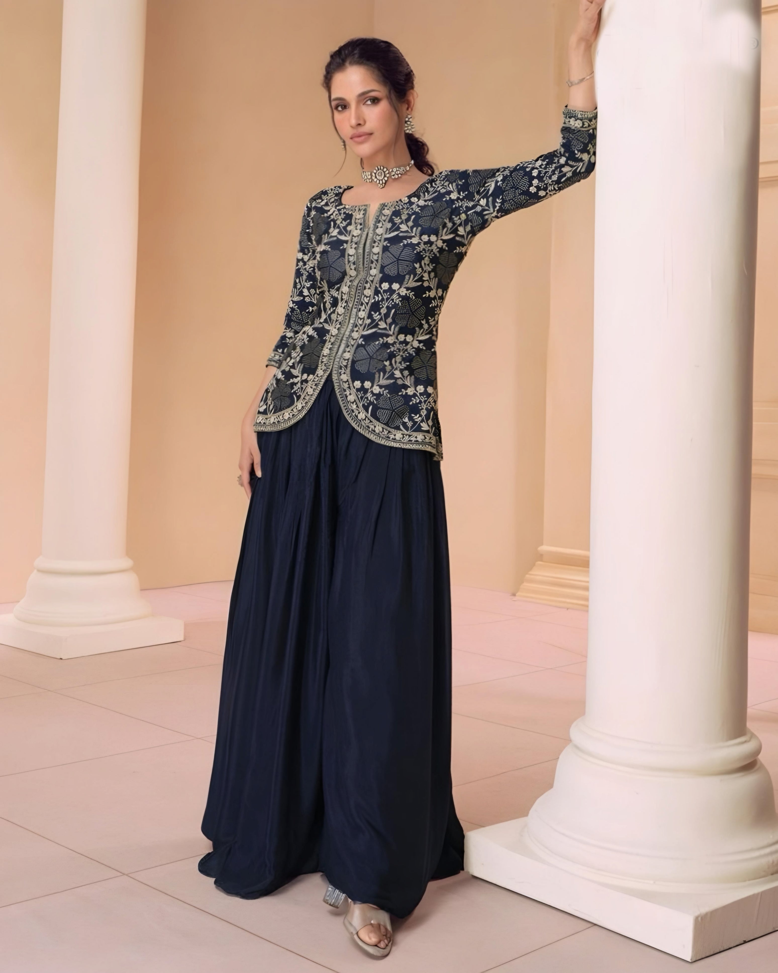 Real Chinon Silk Palazzo Suits Blue