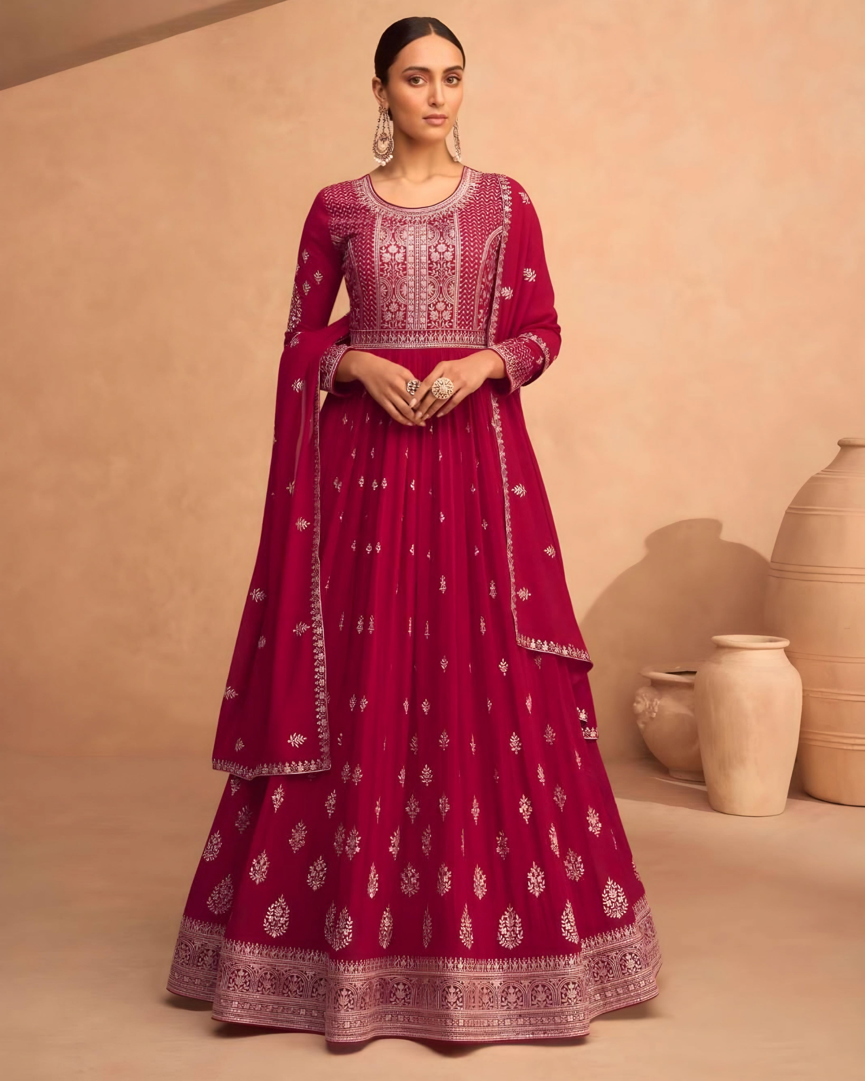Embroidered Real Georgette Anarkali Gown Pink