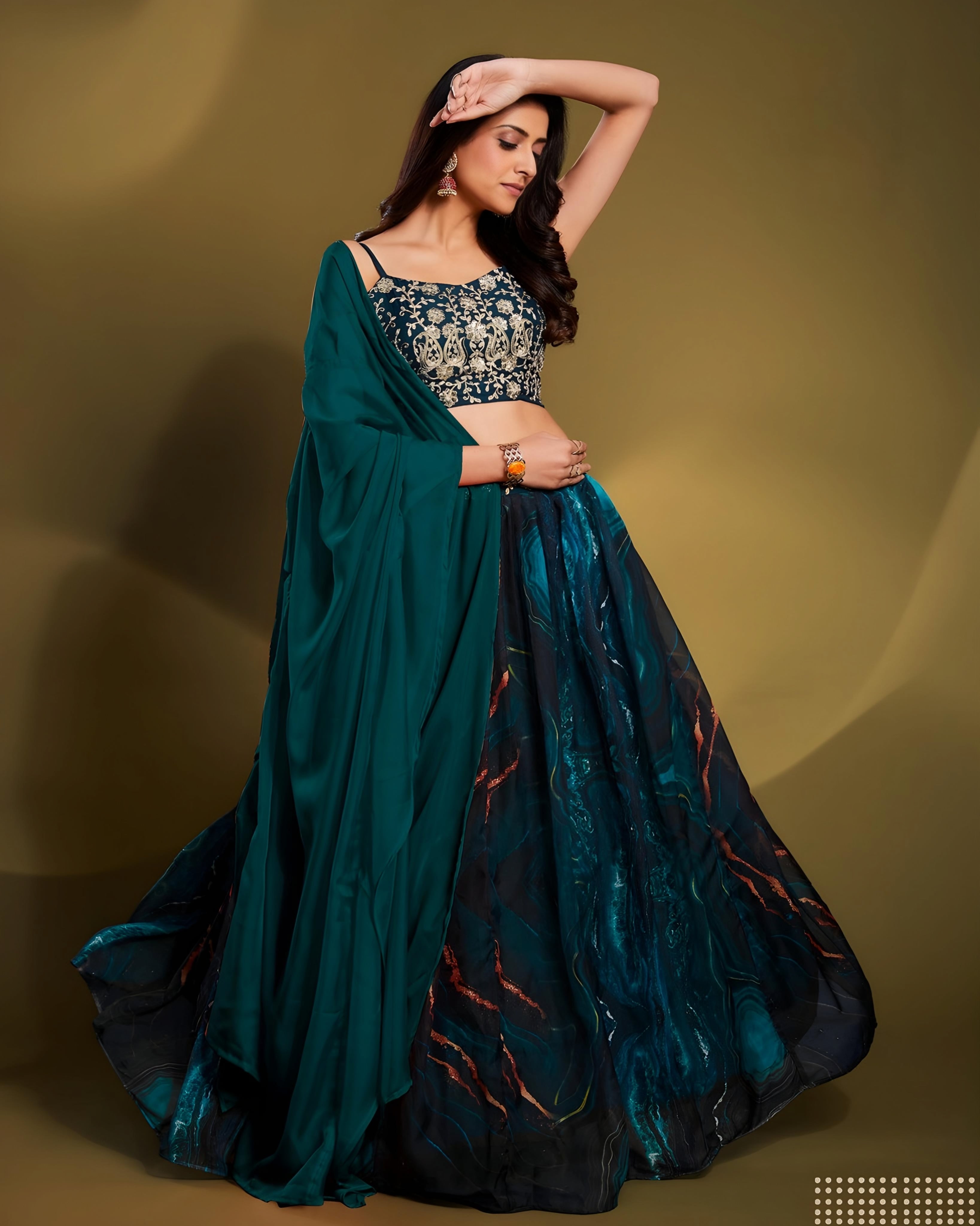 Organza Soft Silk Lehenga Choli Teal