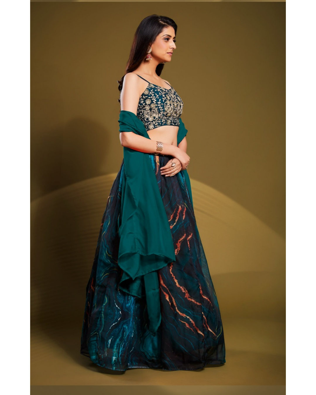 Organza Soft Silk Lehenga Choli Teal