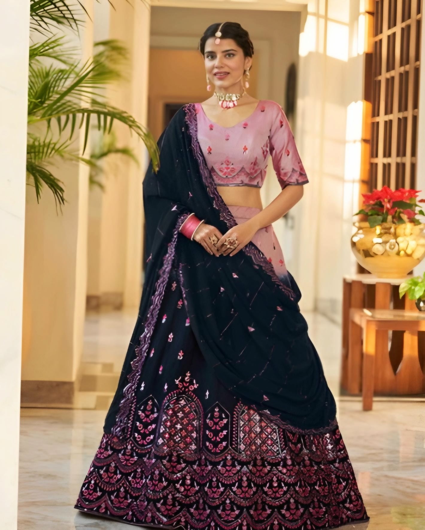 Pink and blue lehenga choli best sale