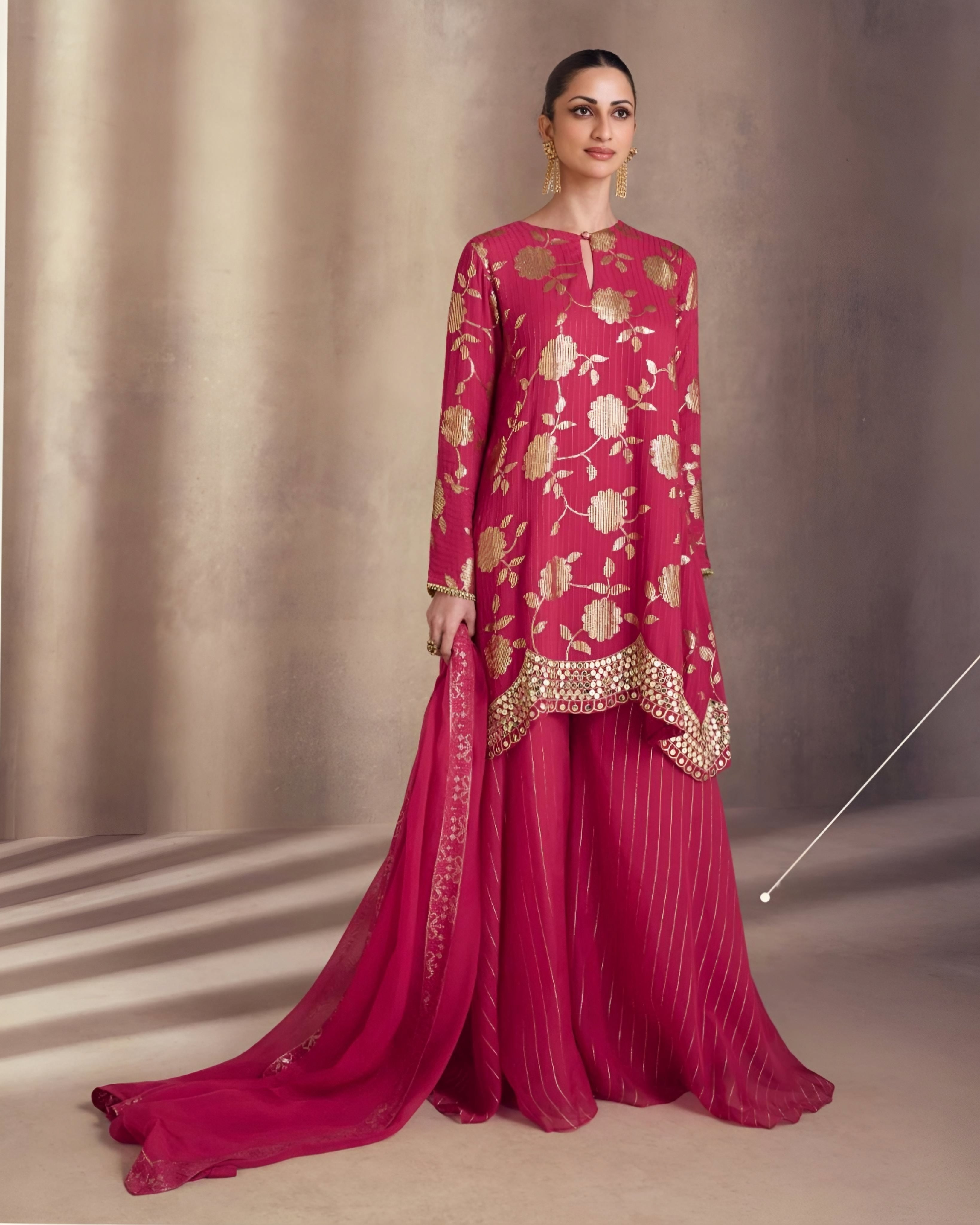 Jaquard Silk  Embroidered Palazzo Suits Maroon