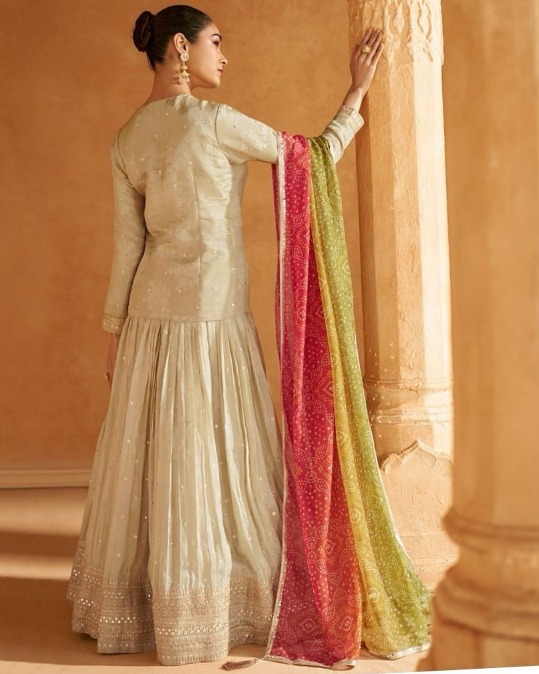 Embroidered Viscose Jaquard Silk Lehenga Indowestern