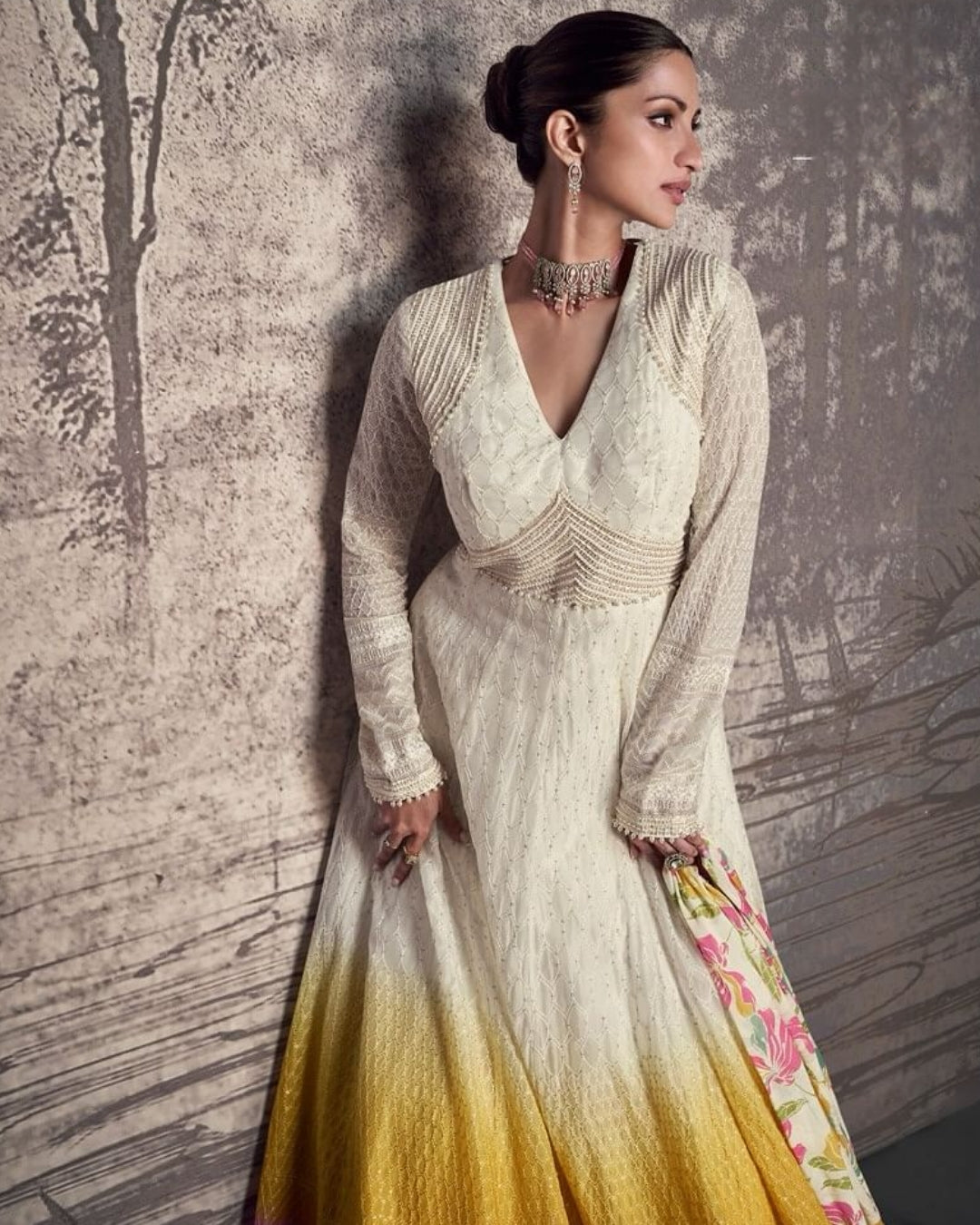 Embroidered Designer Anarkali Gown White