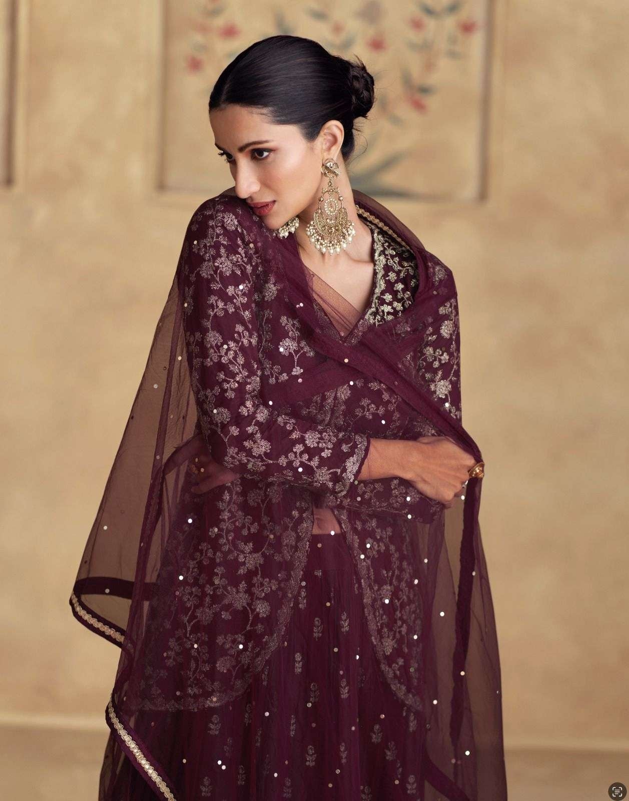 Maroon Embroidered Jacket Style Lehenga Set