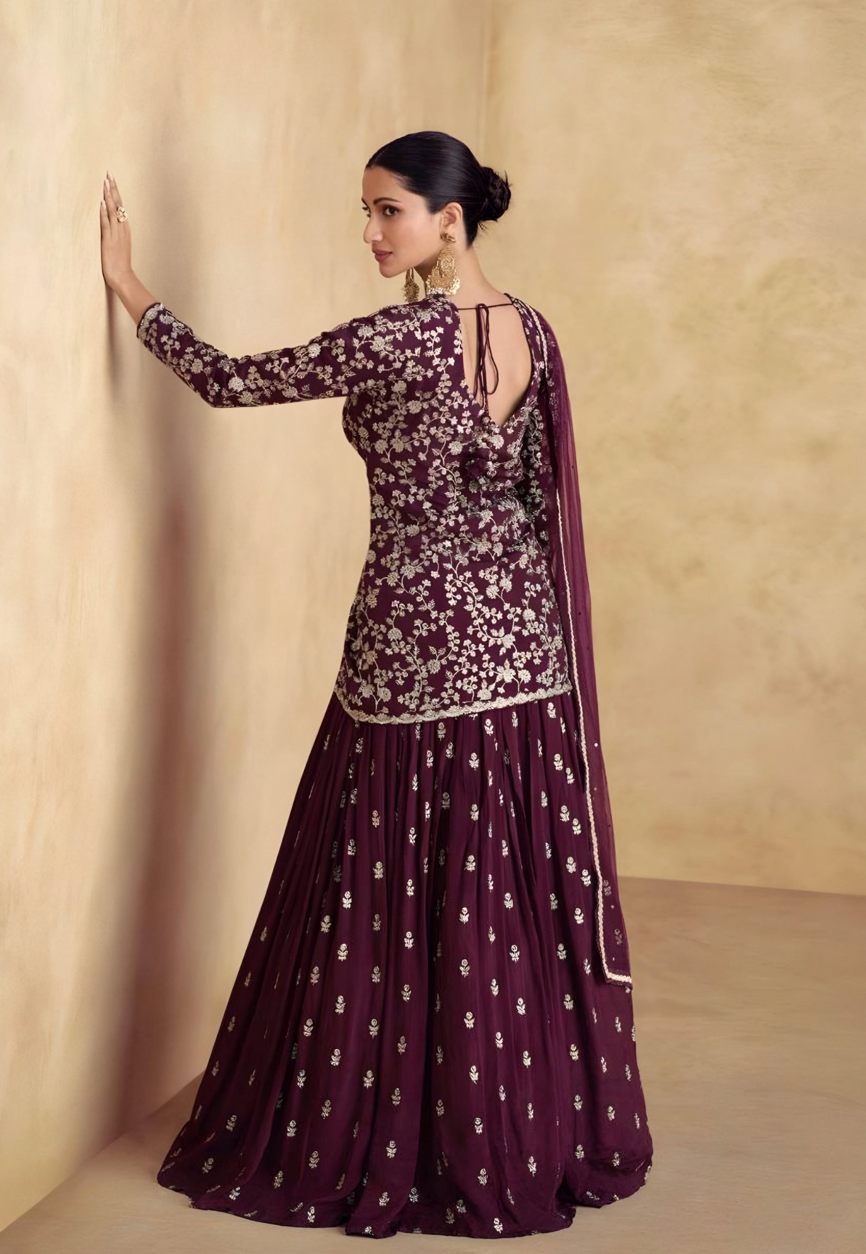 Maroon Embroidered Jacket Style Lehenga Set