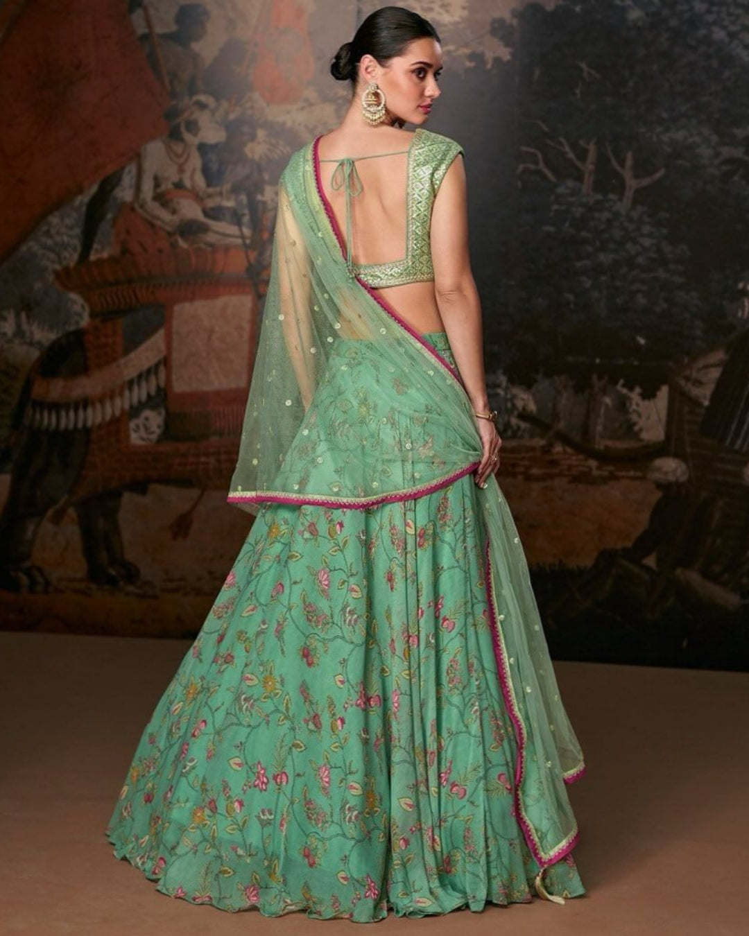 Mint Green Lehenga with Embroidered Blouse and Dupatta