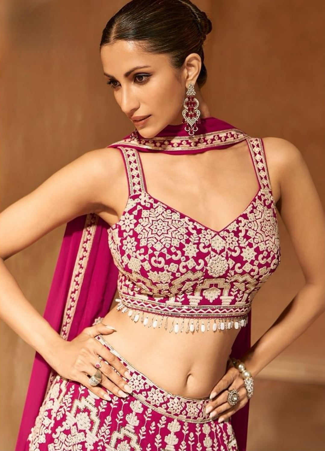 Magenta Pink Embroidered Georgette Lehenga Choli