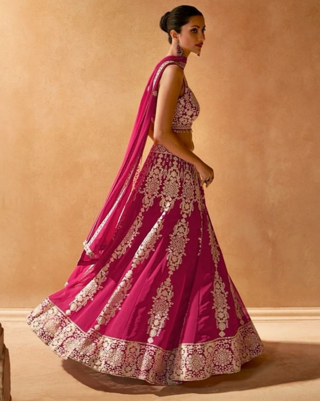 Magenta Pink Embroidered Georgette Lehenga Choli