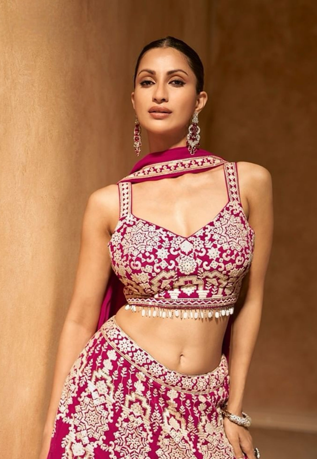 Magenta Pink Embroidered Georgette Lehenga Choli