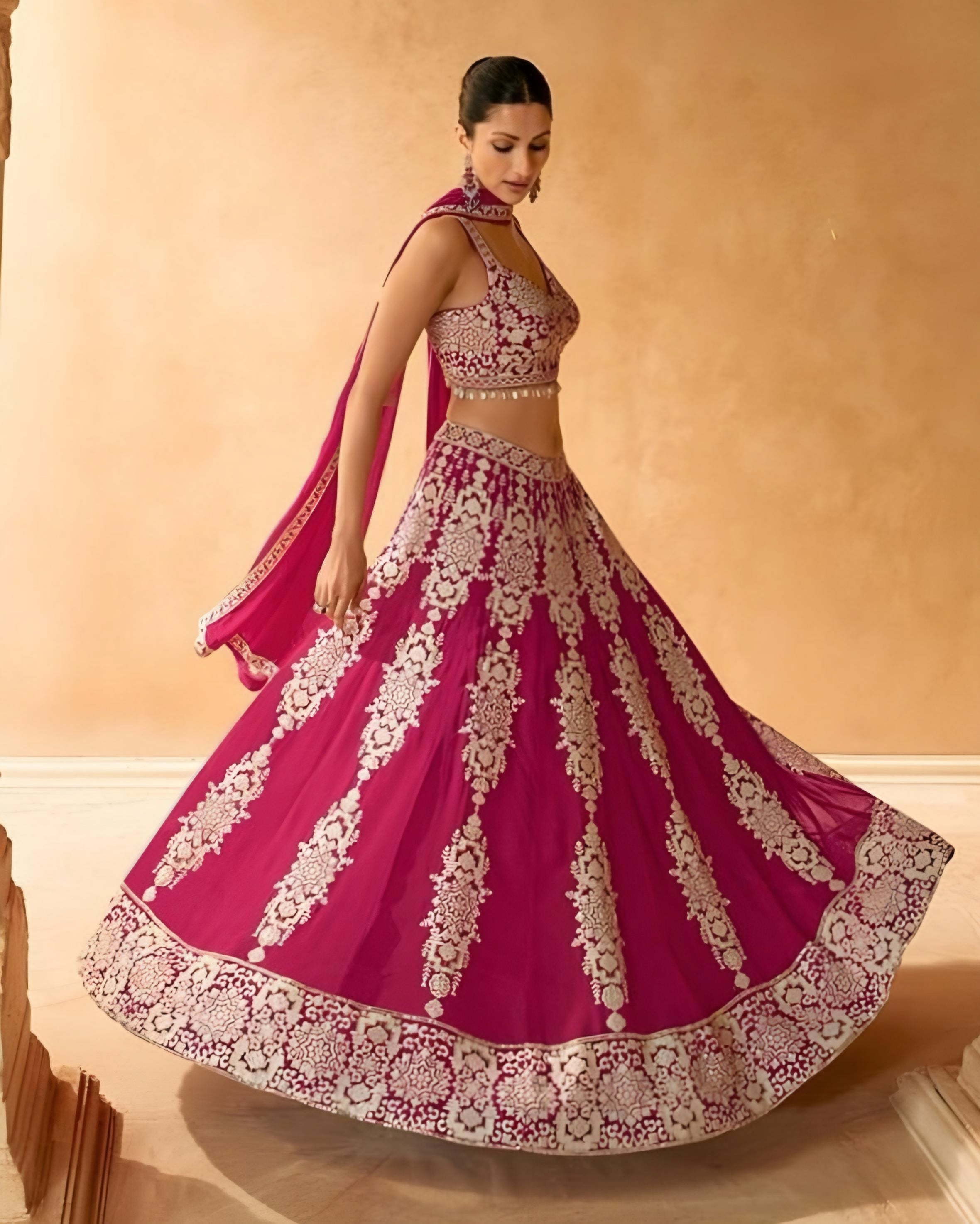 Magenta Pink Embroidered Georgette Lehenga Choli