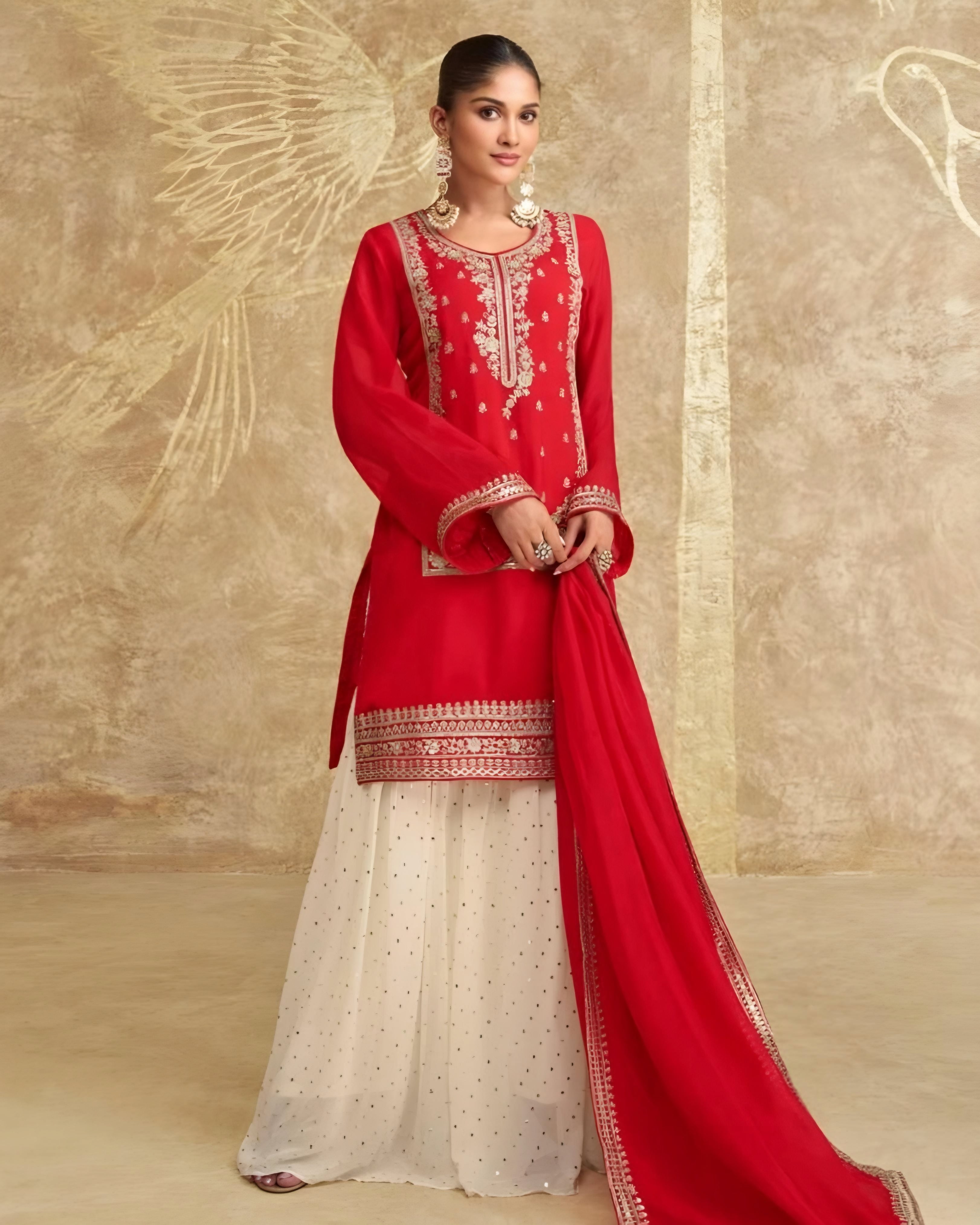 Real Chinon Silk Salwar with Embroidered Gharara