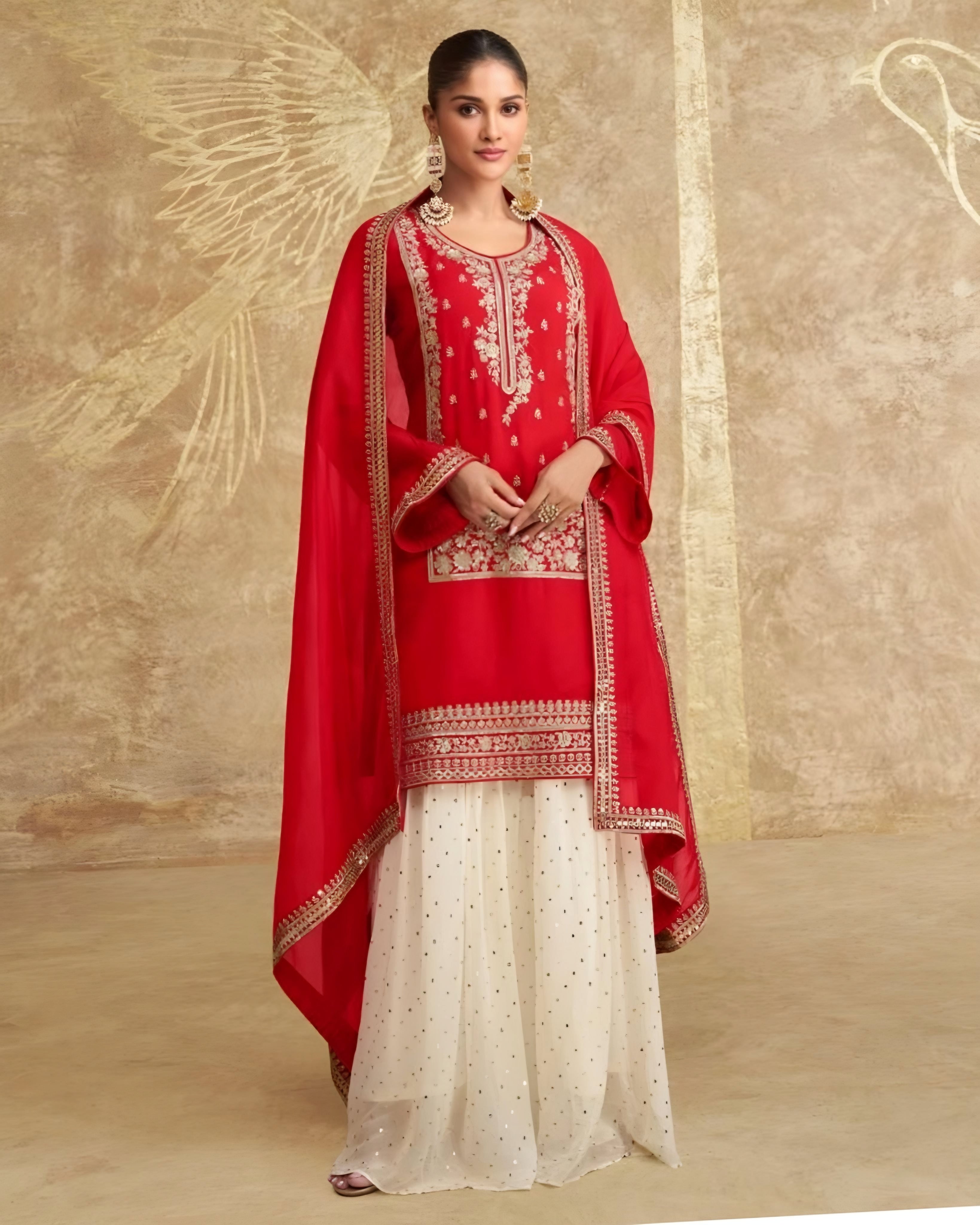 Real Chinon Silk Salwar with Embroidered Gharara