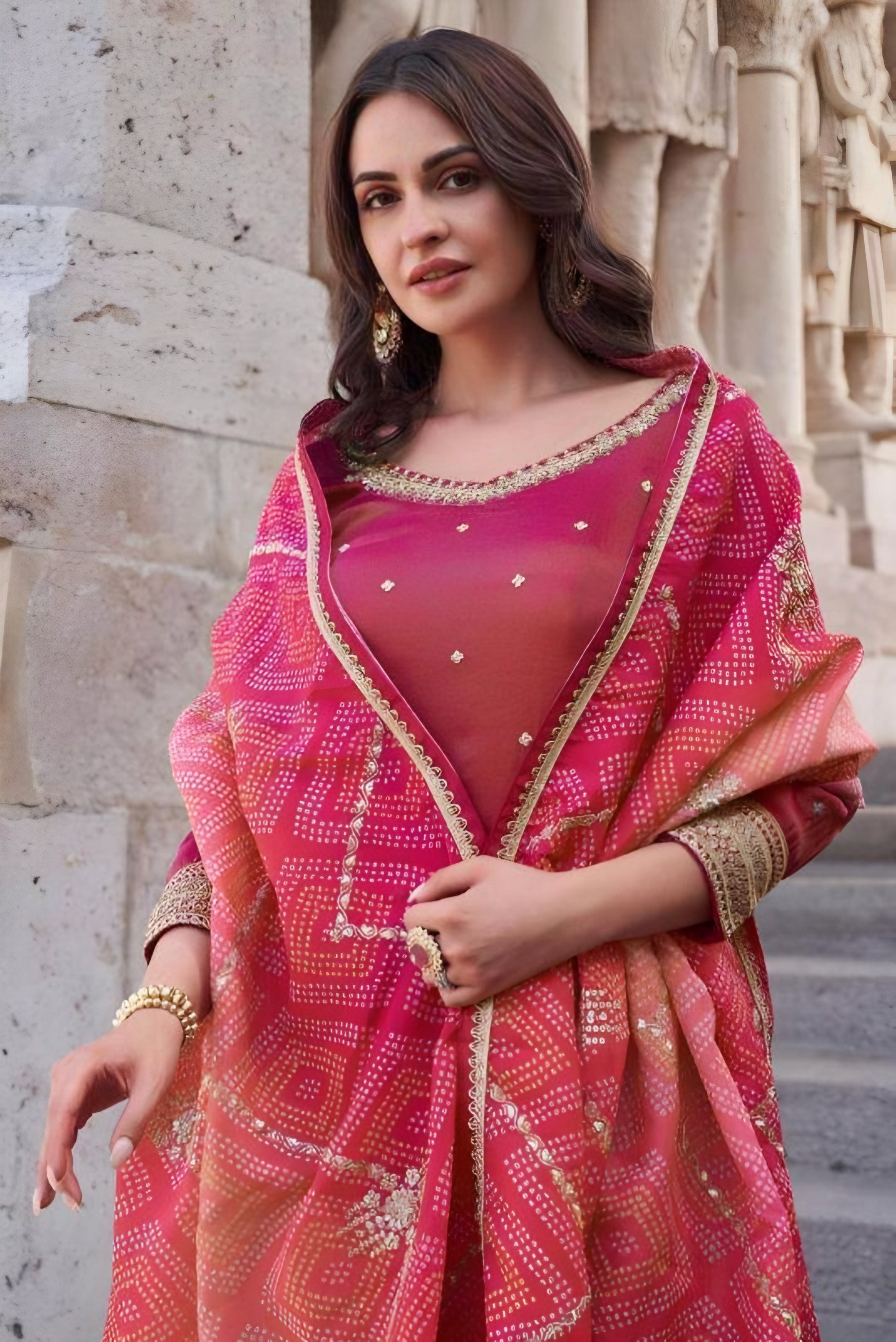 Pink Simar Silk Palazzo Suit with Embellished Dupatta