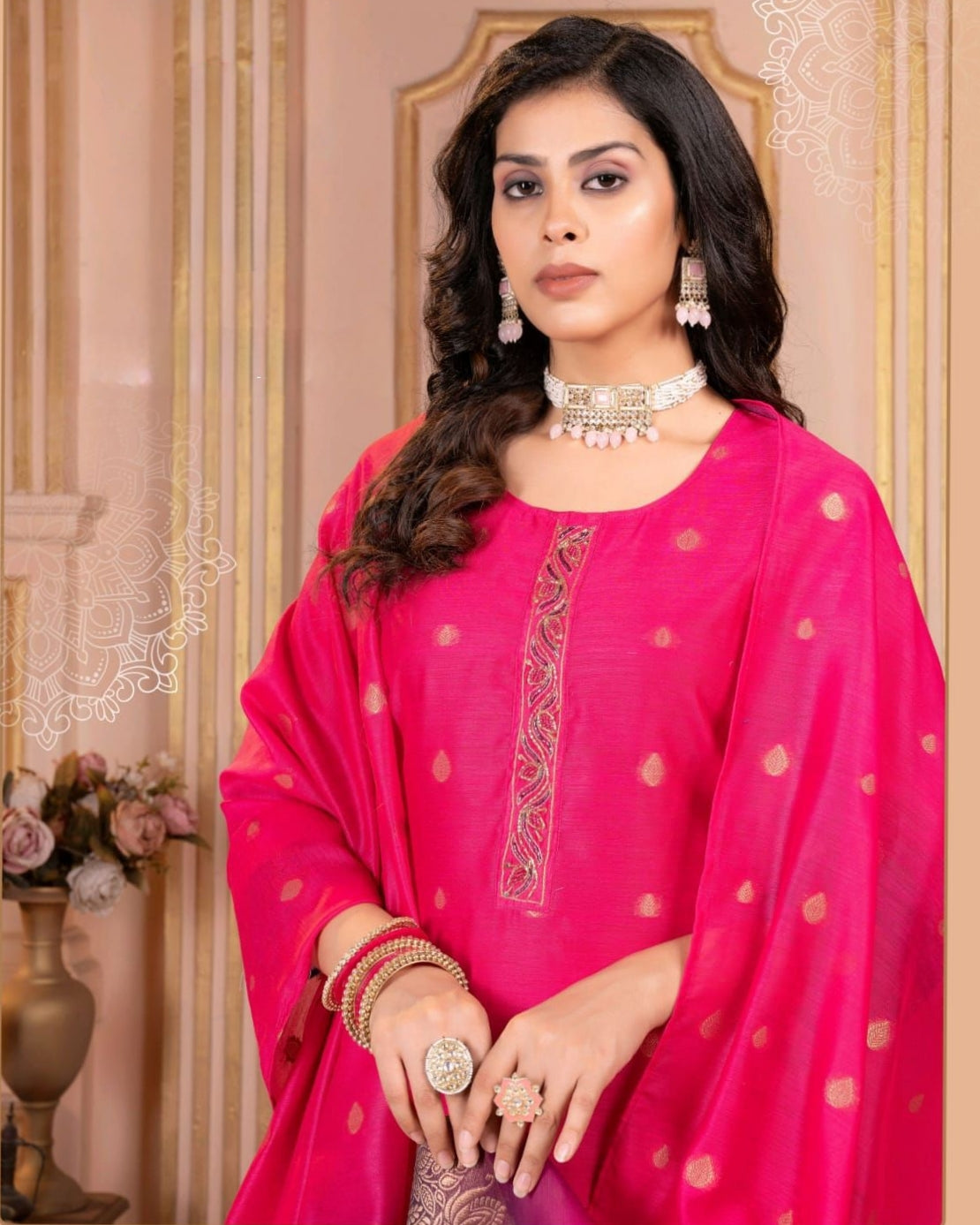 Pink  Ombré Chanderi Jacquard Salwar Suit