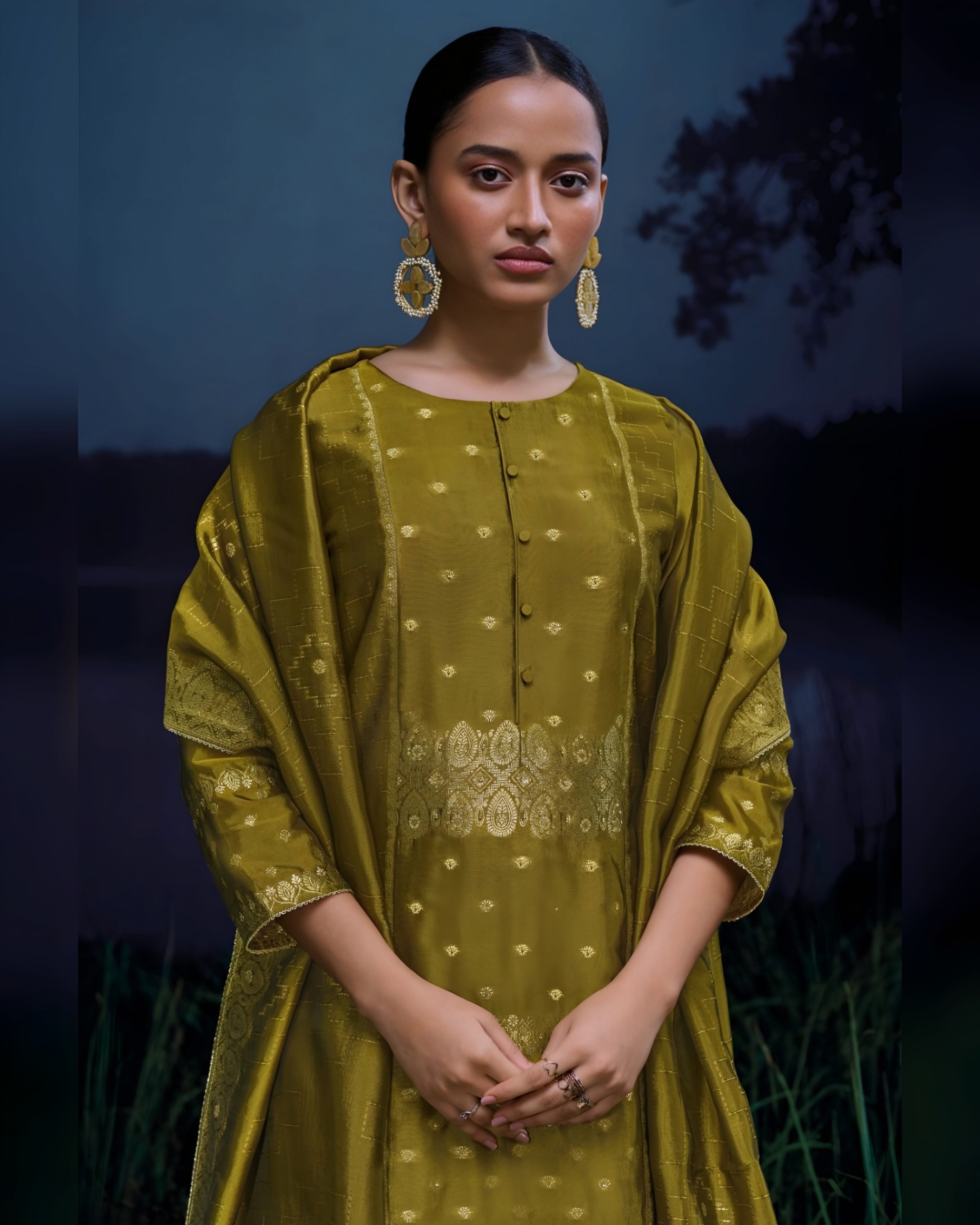 Pure Viscose Silk Jaquard Salwar Kameez Yellow