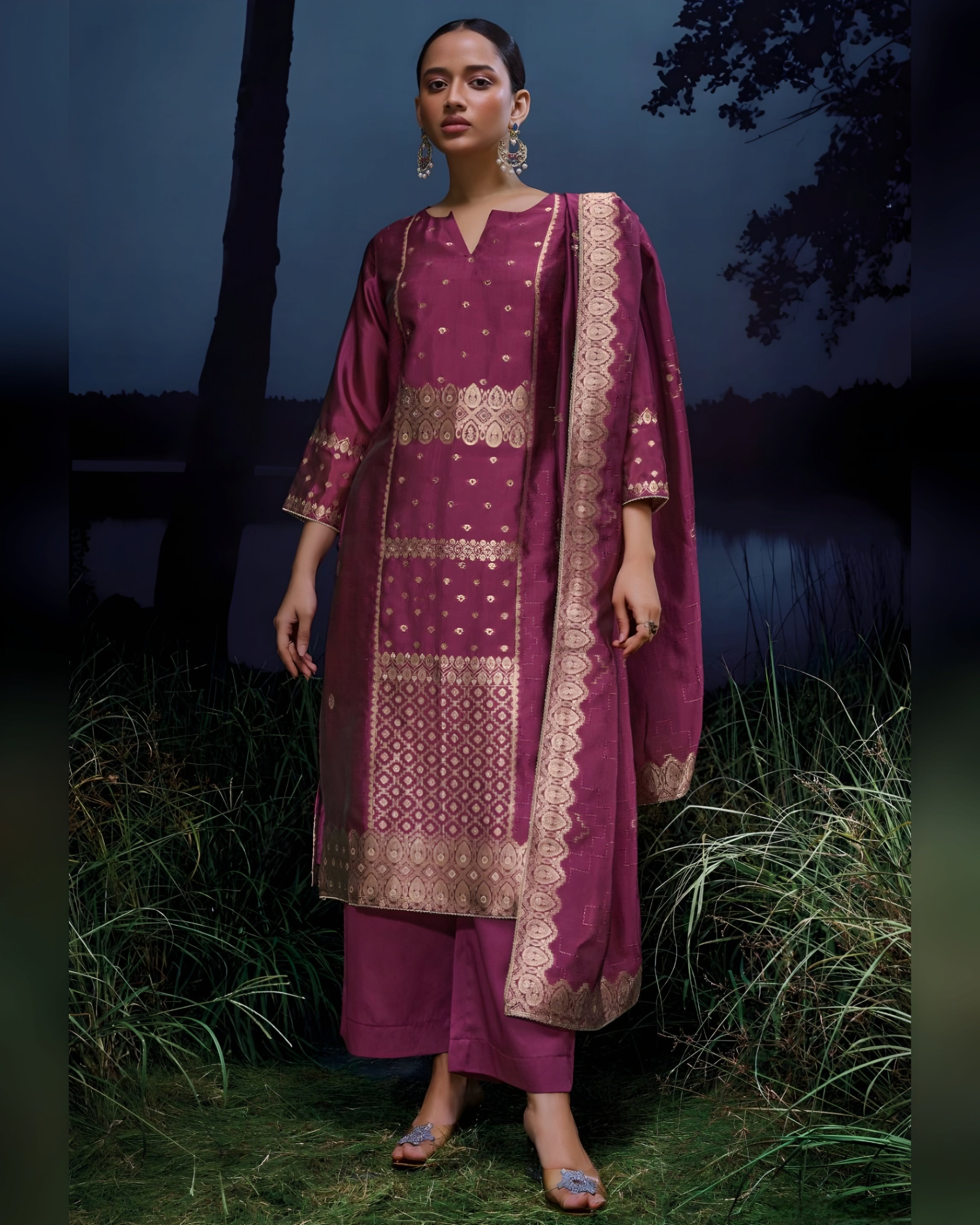 Pure Viscose Silk Jaquard Salwar Kameez Pink