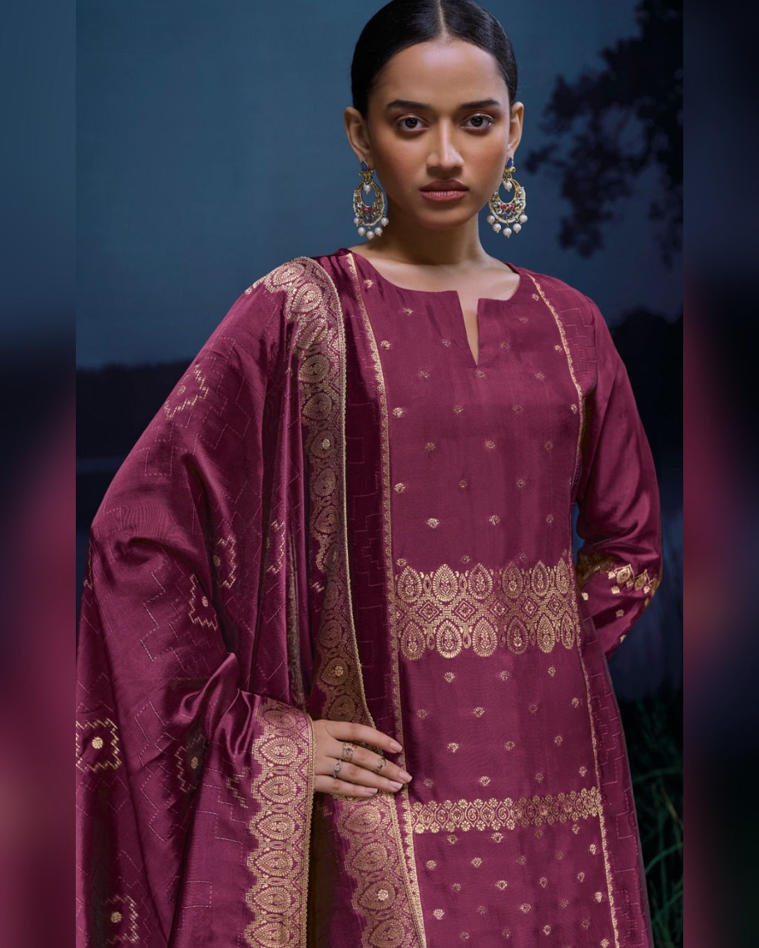 Pure Viscose Silk Jaquard Salwar Kameez Pink