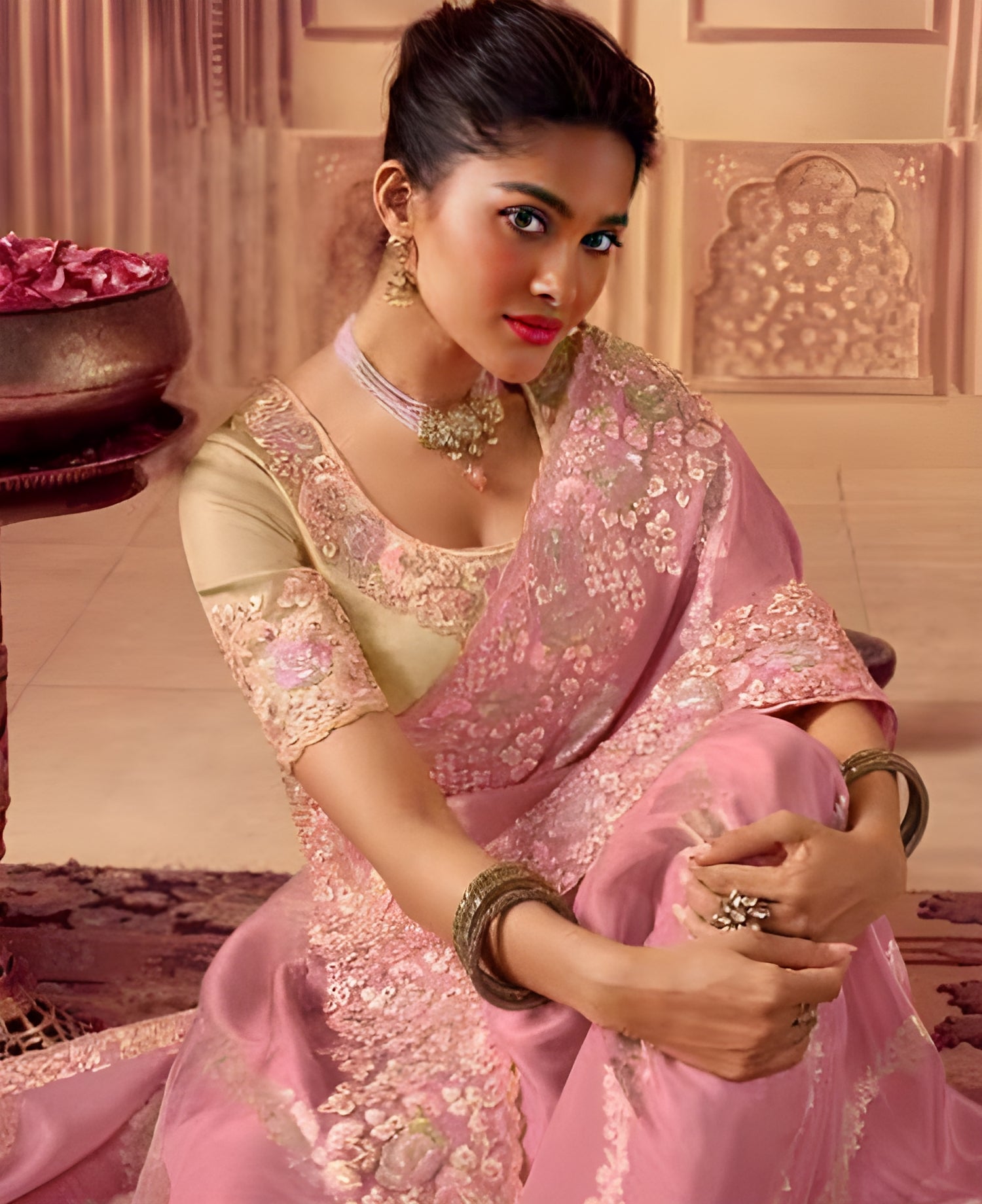 Baby pink bridal clearance saree