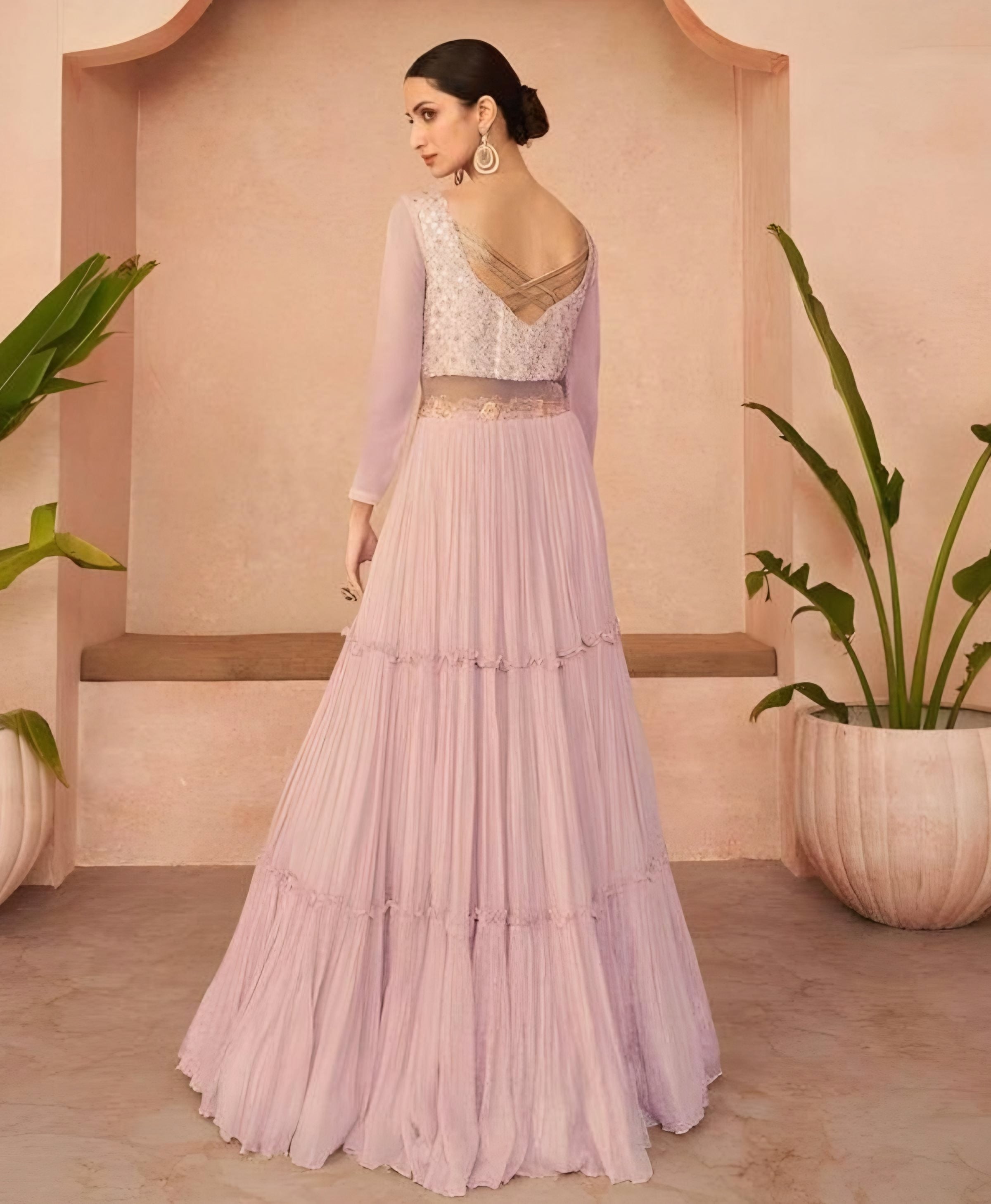 Pink Chinon Silk Indowestern Gown