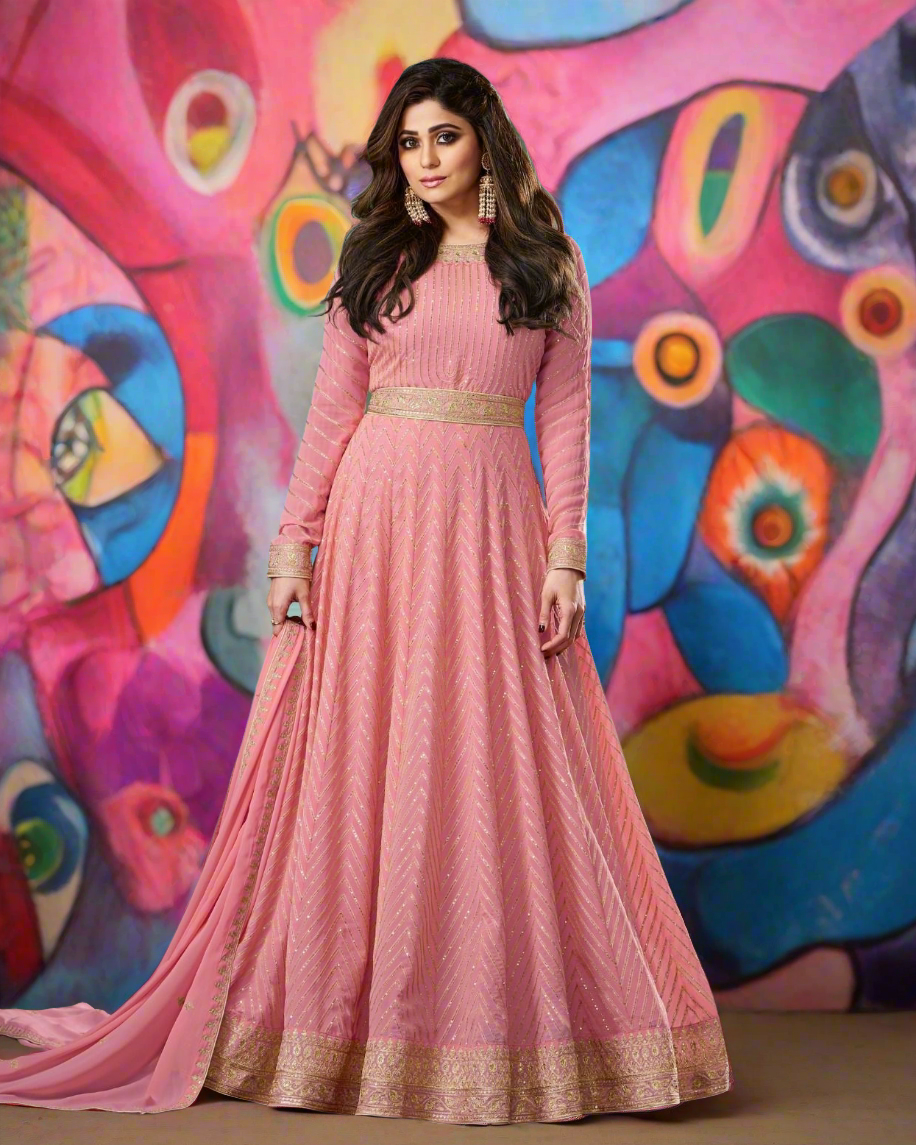 Pink Georgette sequince Anarkali gown