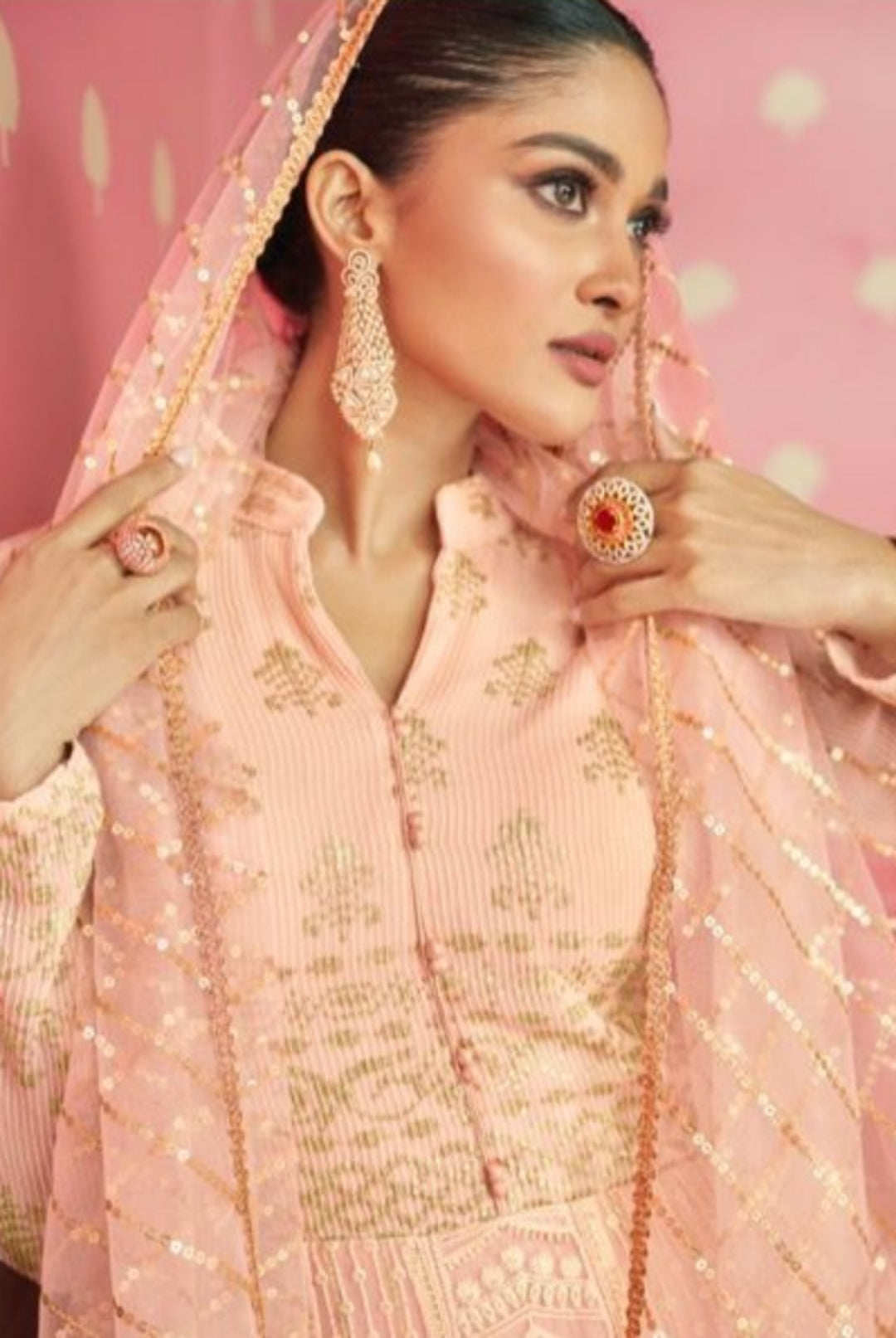 Pink anarkali thread Embroidery 