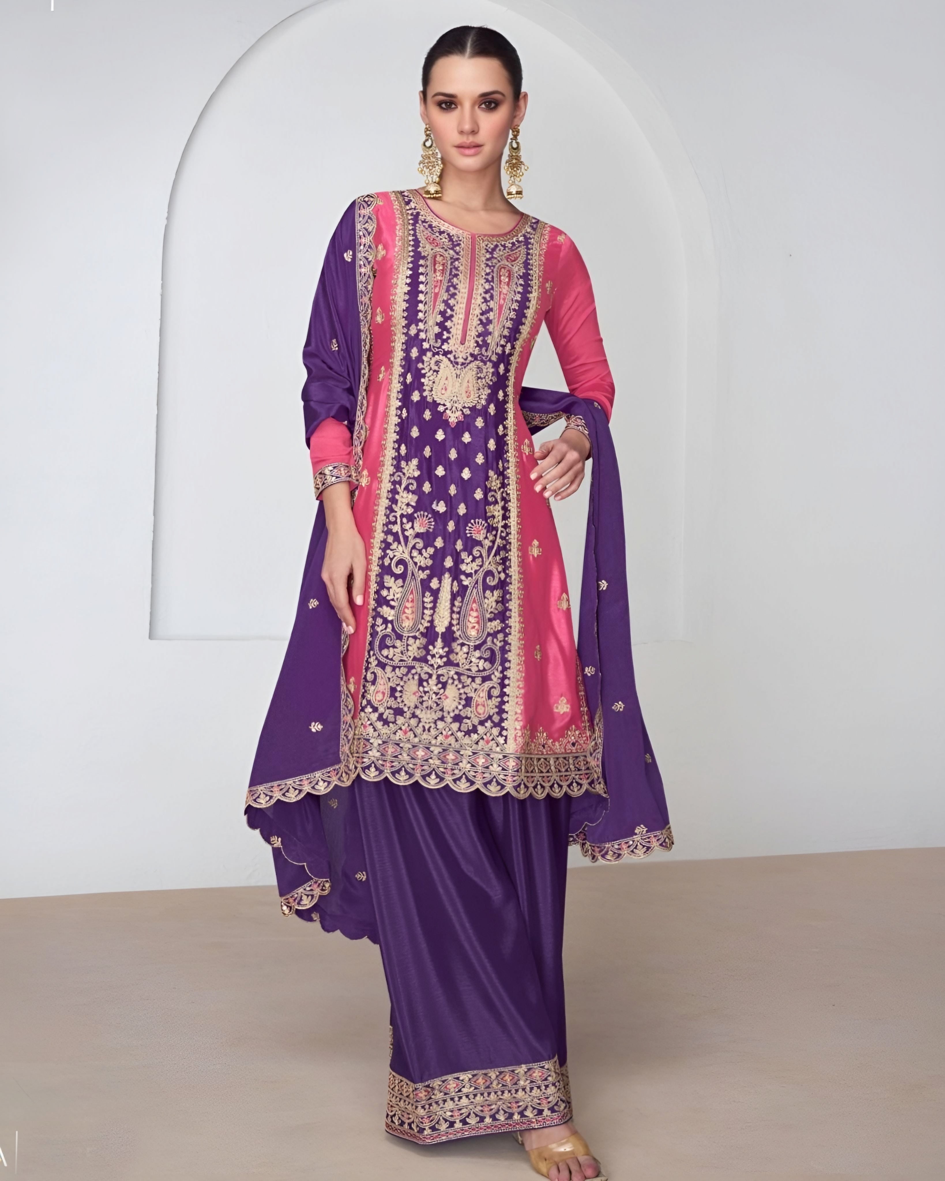 Pink and Purple Embroidered Palazzo 2