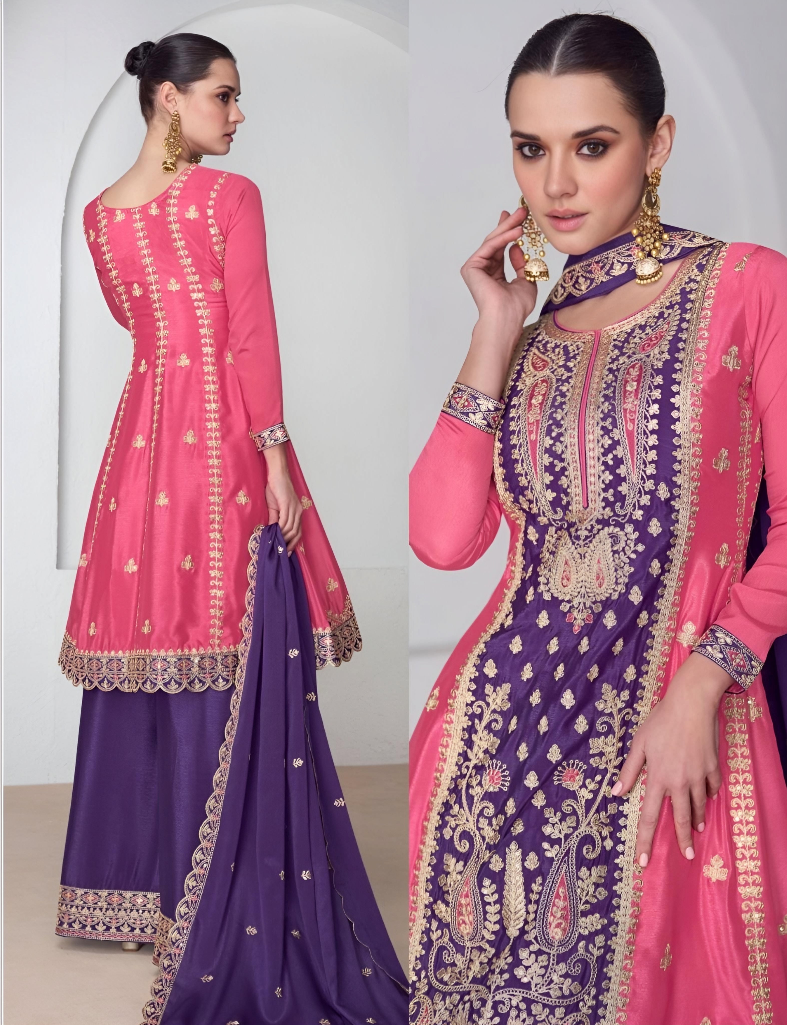 Pink and Purple Embroidered Palazzo 3