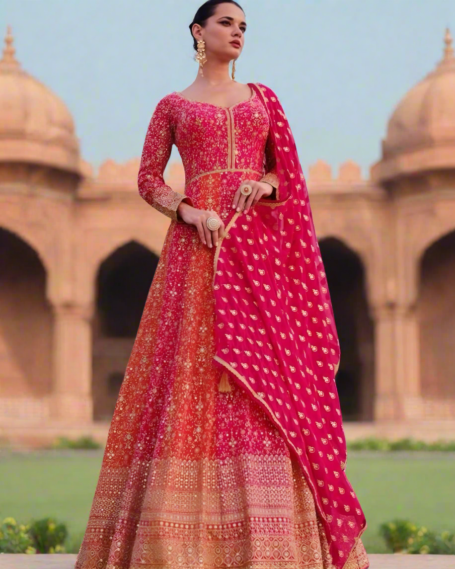 Embroidered Sequince Anarkali Suits Wedding Wear Pink