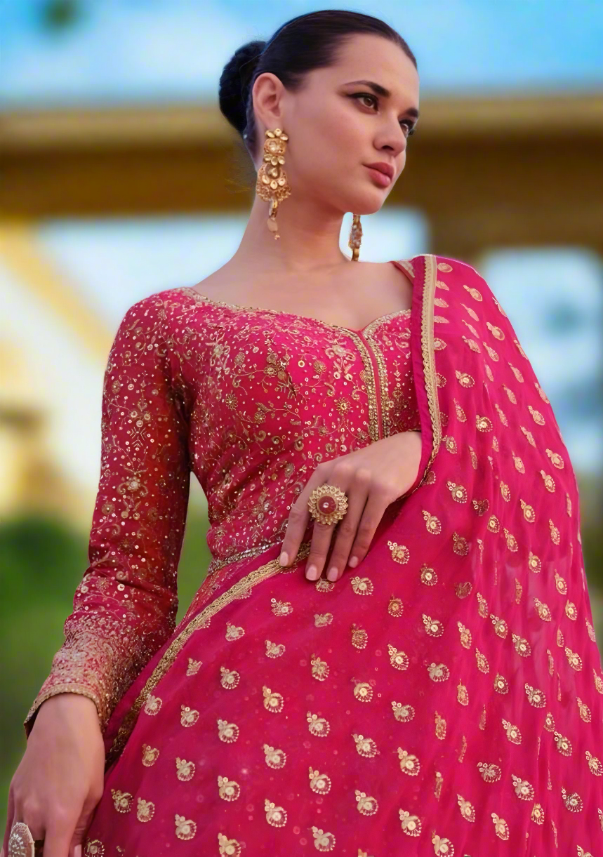 Embroidered Sequince Anarkali Suits Wedding Wear Pink